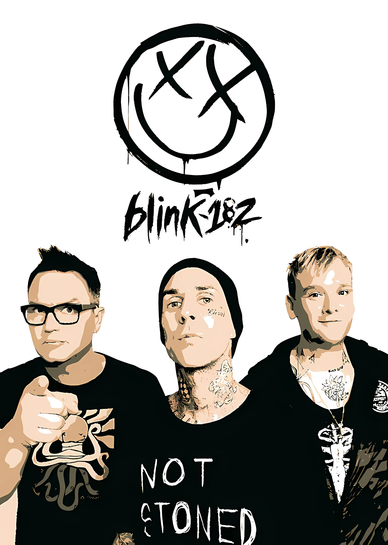 Blink-182 - Beyaz Fonda Yakın Üçlü metal tablo