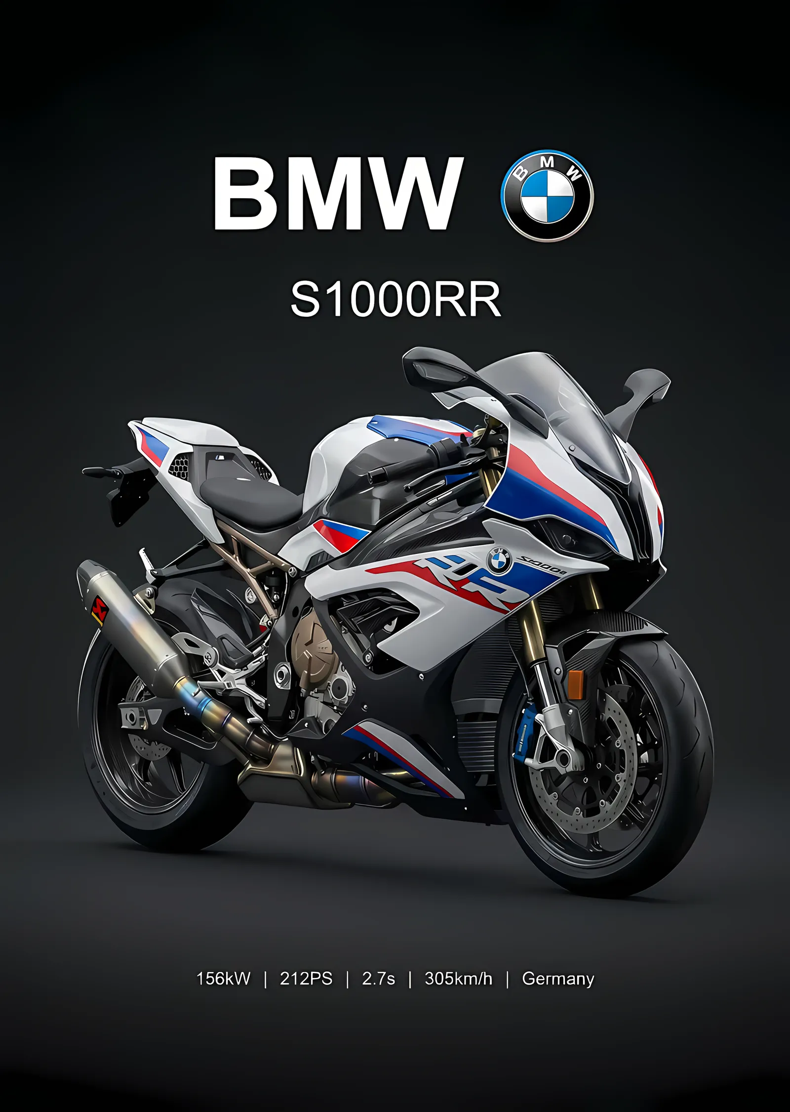 BMW S1000RR - Amblemli Koyu Afiş metal tablo
