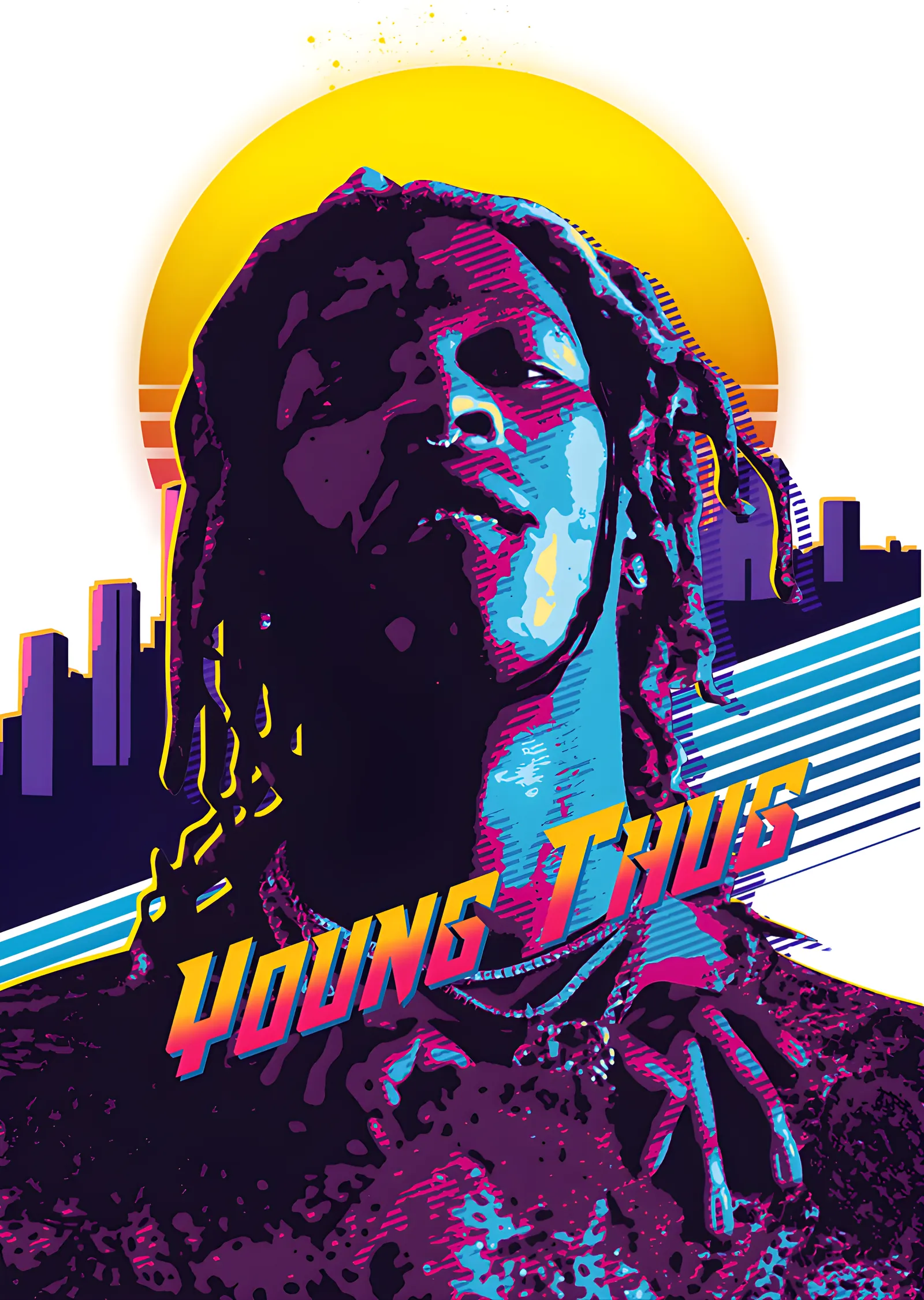 Young Thug - Retro Güneşli Portre metal tablo