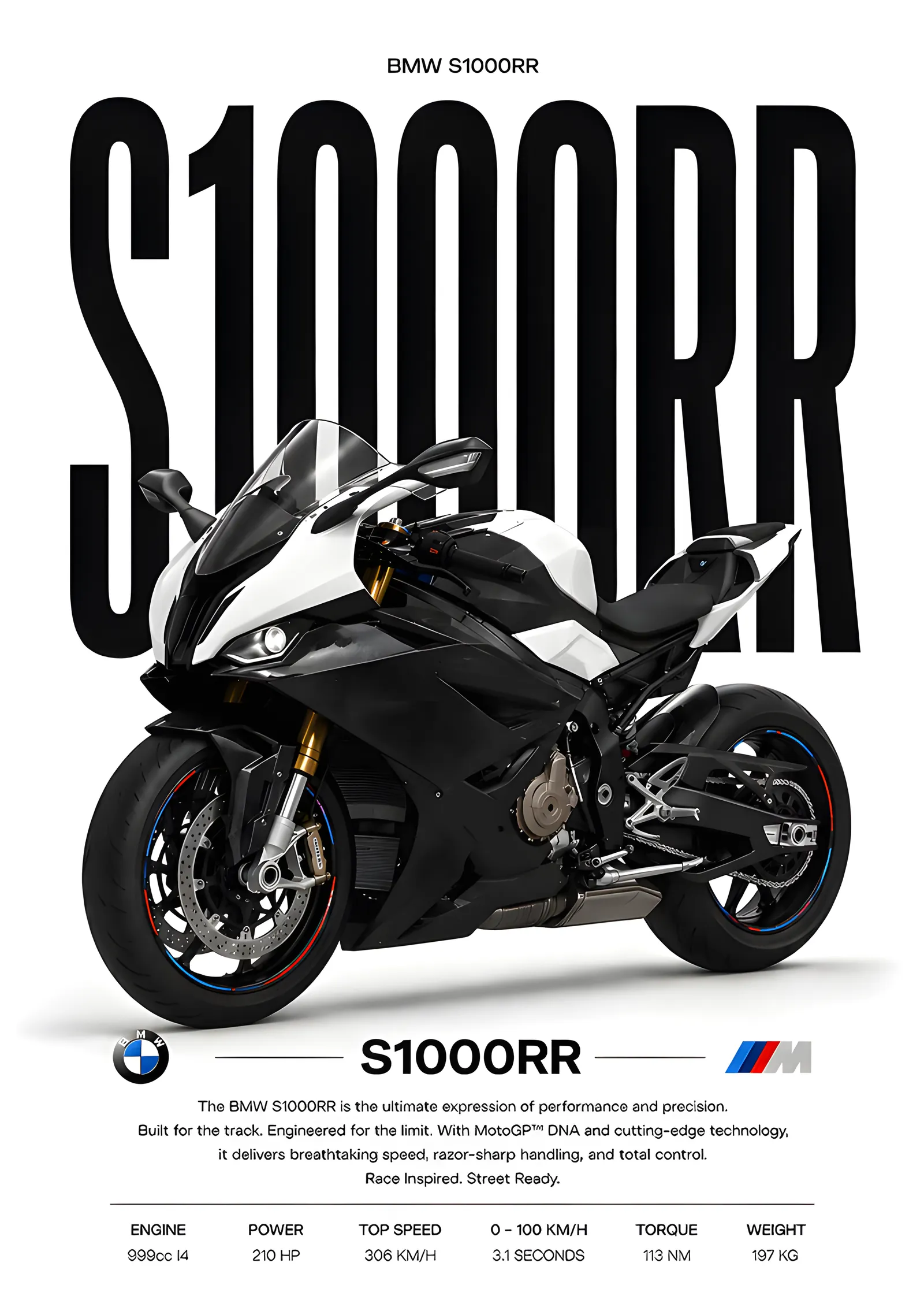 BMW S1000RR - İri Tipografi Afişi metal tablo