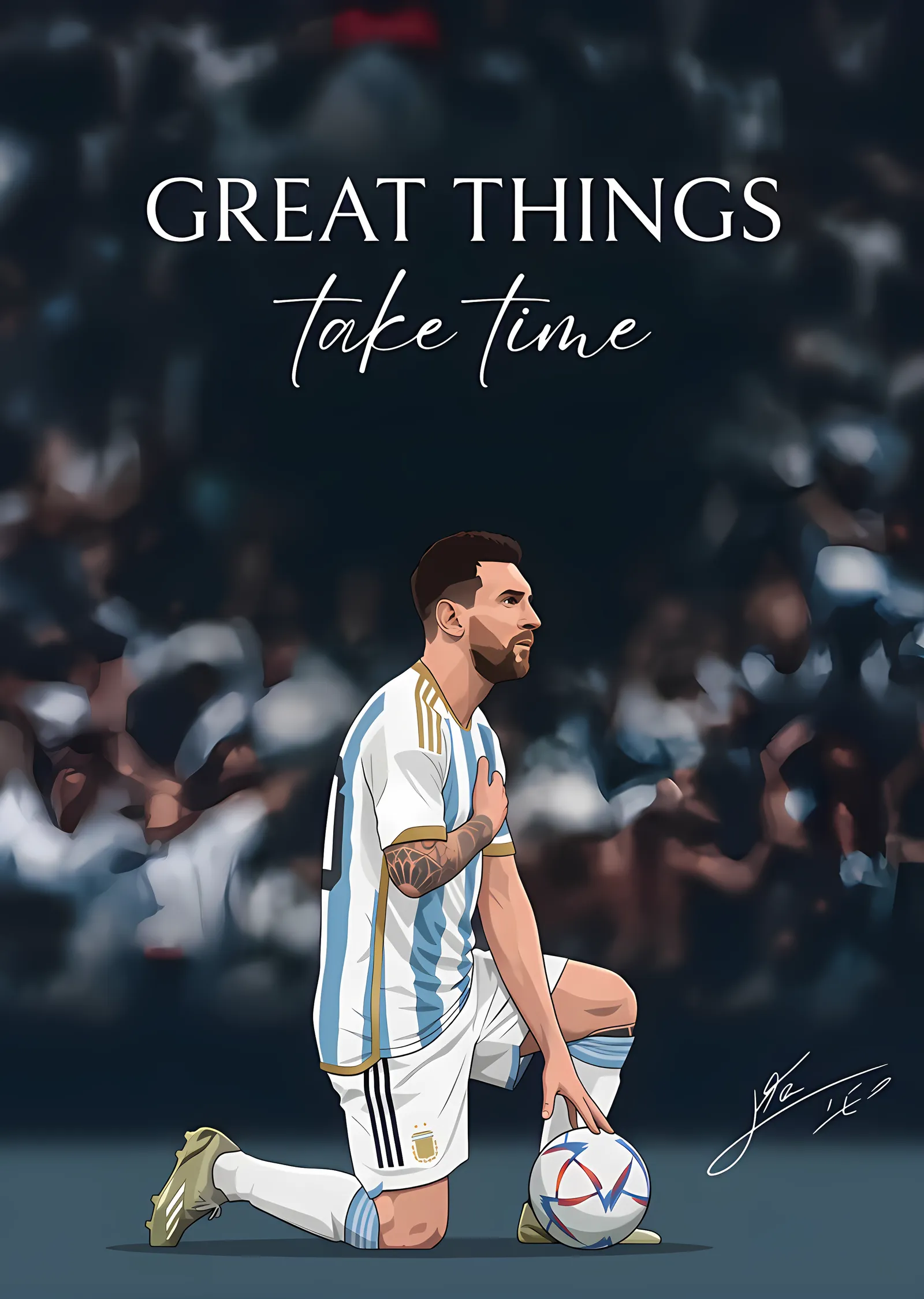 Lionel Messi - Great Things Take Time metal tablo