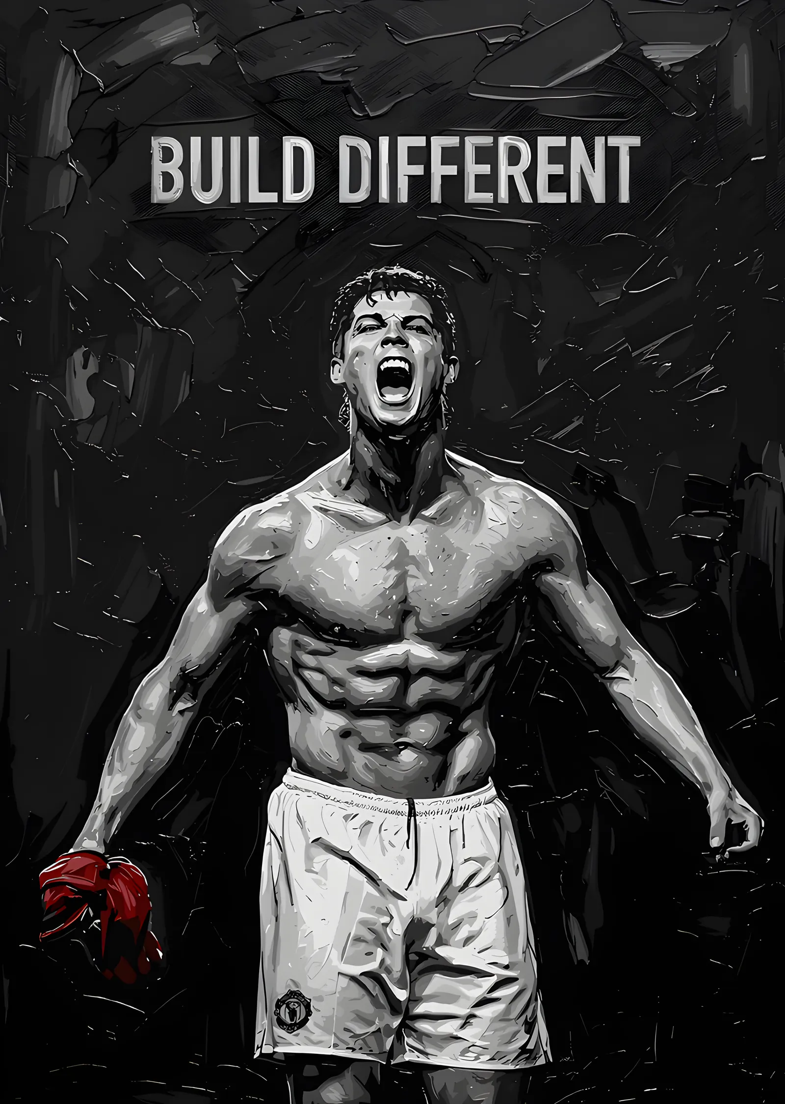 Cristiano Ronaldo - Monokrom Zafer Çığlığı metal tablo