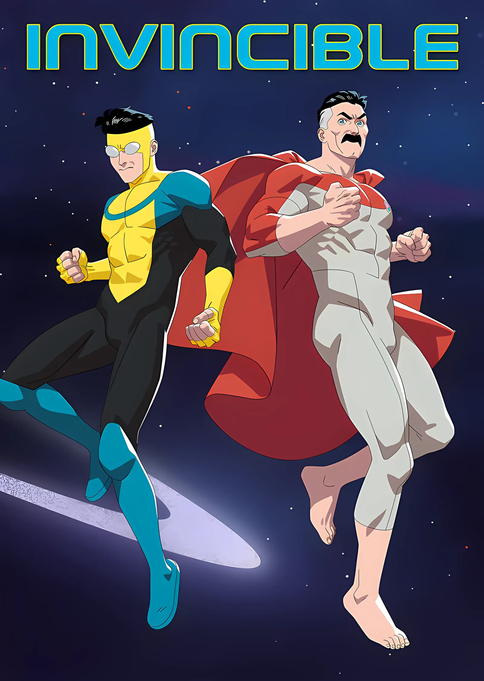 Invincible - Mark ve Omni-Man Uçuşta metal tablo