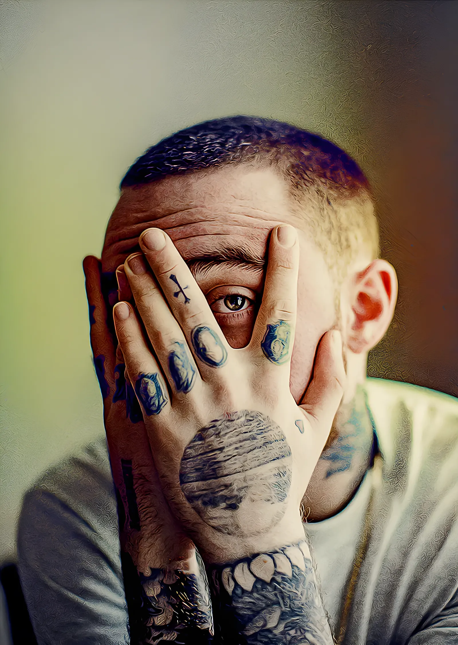 Mac Miller - Dövmeli Elle Kapalı Yüz metal tablo