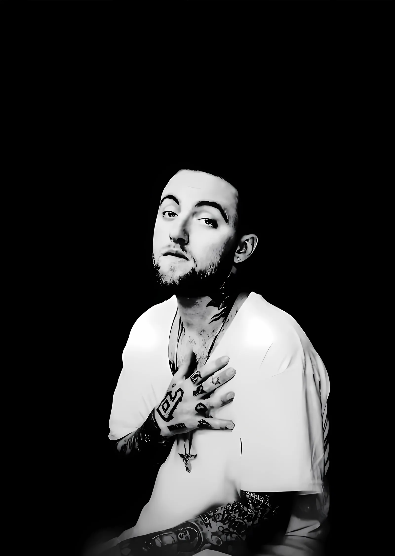 Mac Miller - Karanlıkta Siyah Beyaz Portre metal tablo