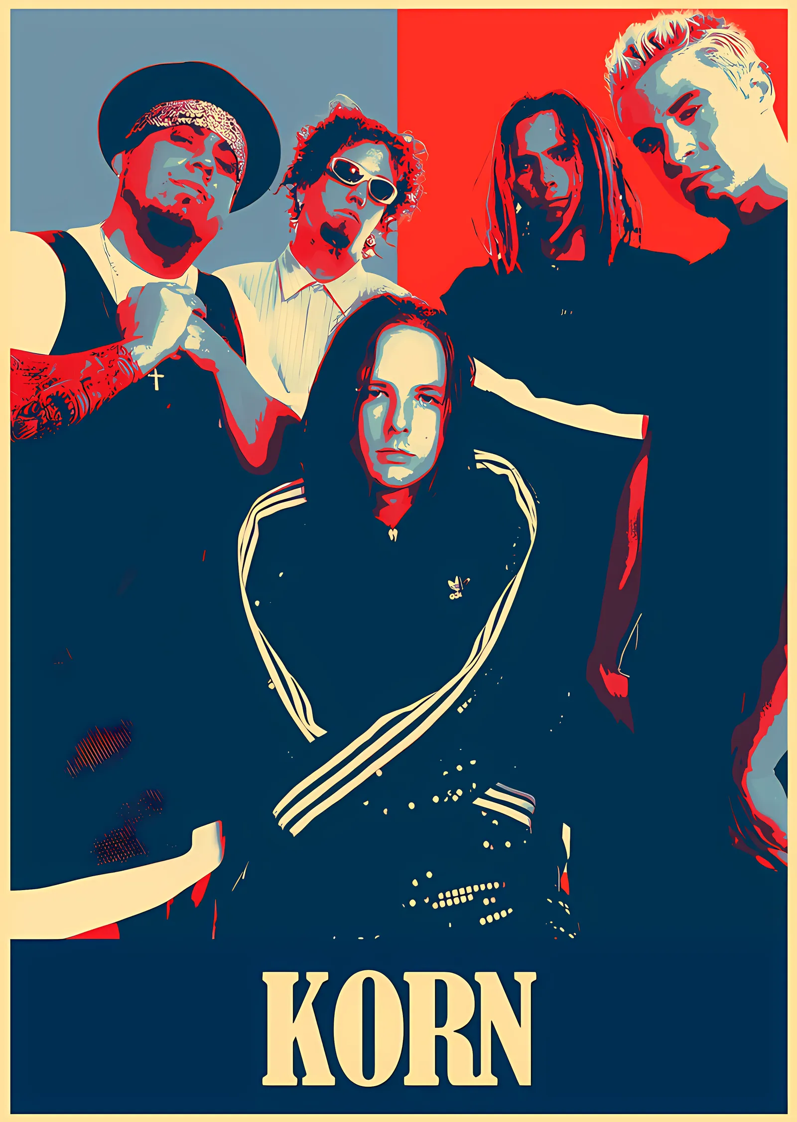 Korn - Kırmızı Mavi Grup Posteri metal tablo