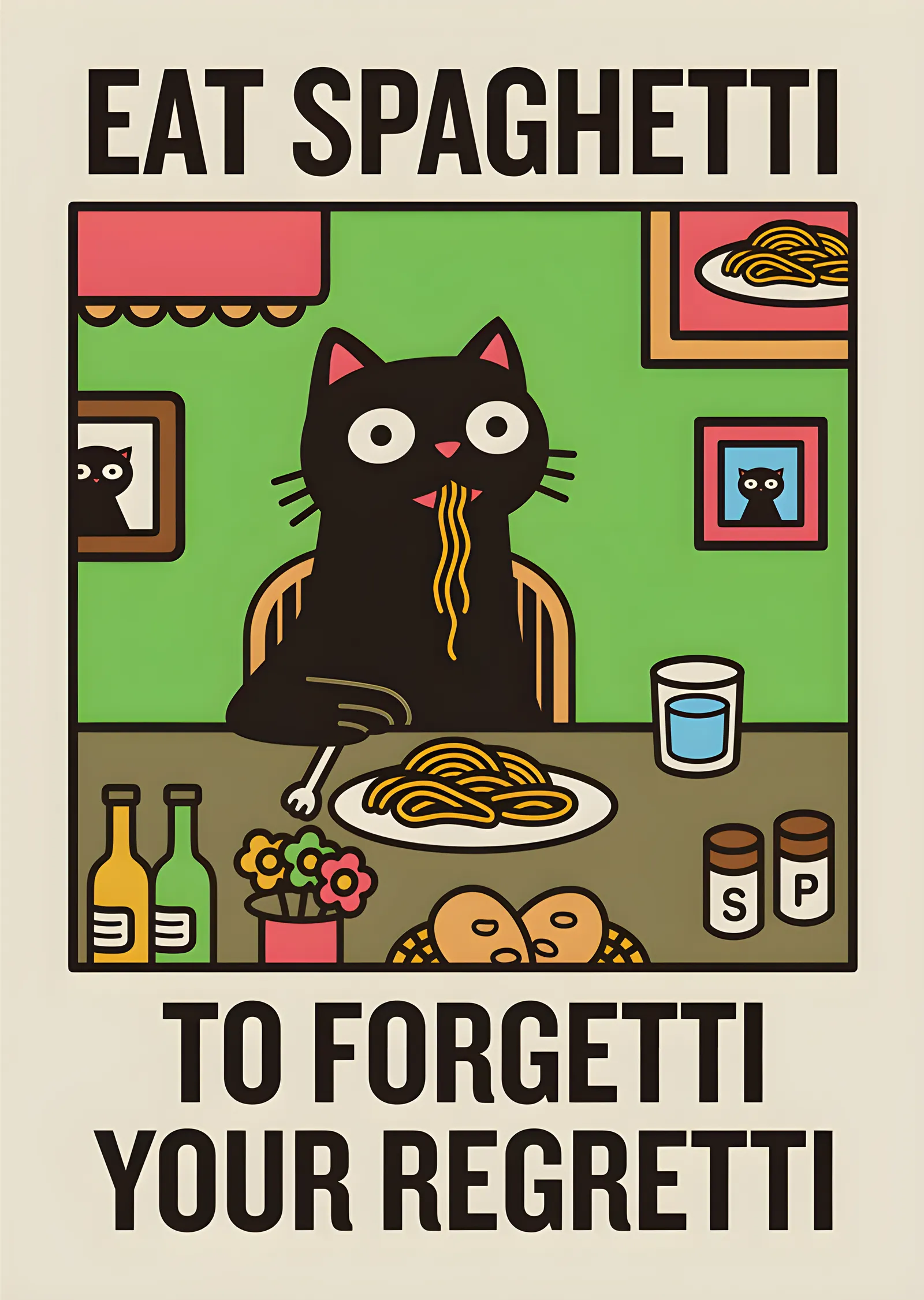 Eat Spaghetti to Forgetti Your Regretti metal tablo