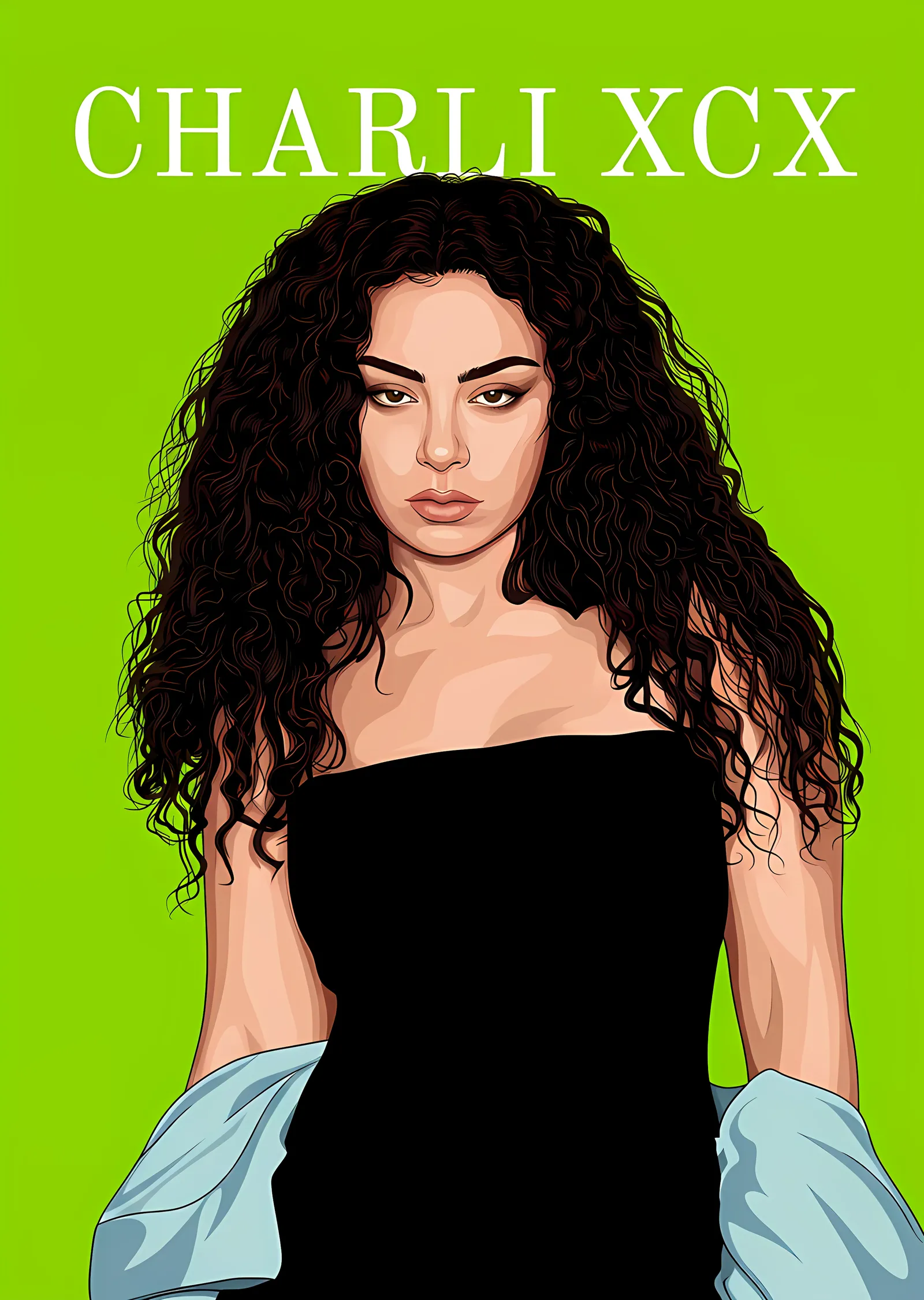 Charli XCX - Neon Yeşil Zeminde Çizim metal tablo