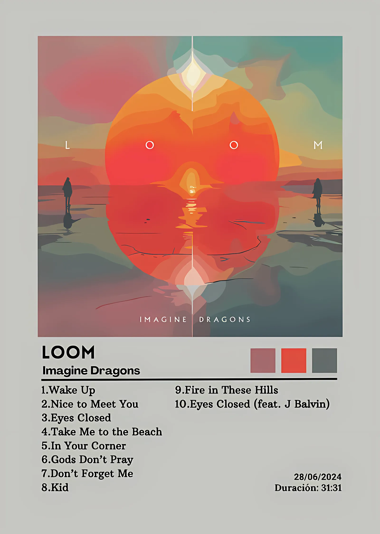 Imagine Dragons - Loom Şarkı Listesi metal tablo