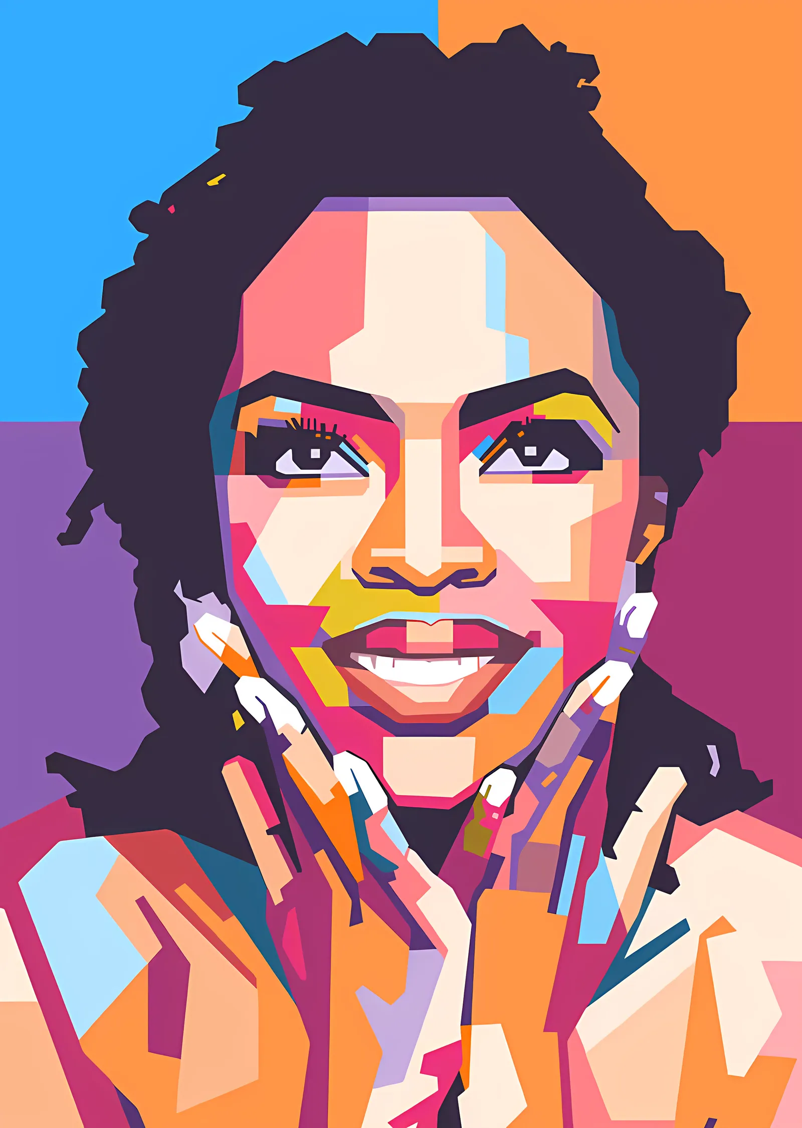 Lauryn Hill - Pastel Renk Bloklu Portre metal tablo