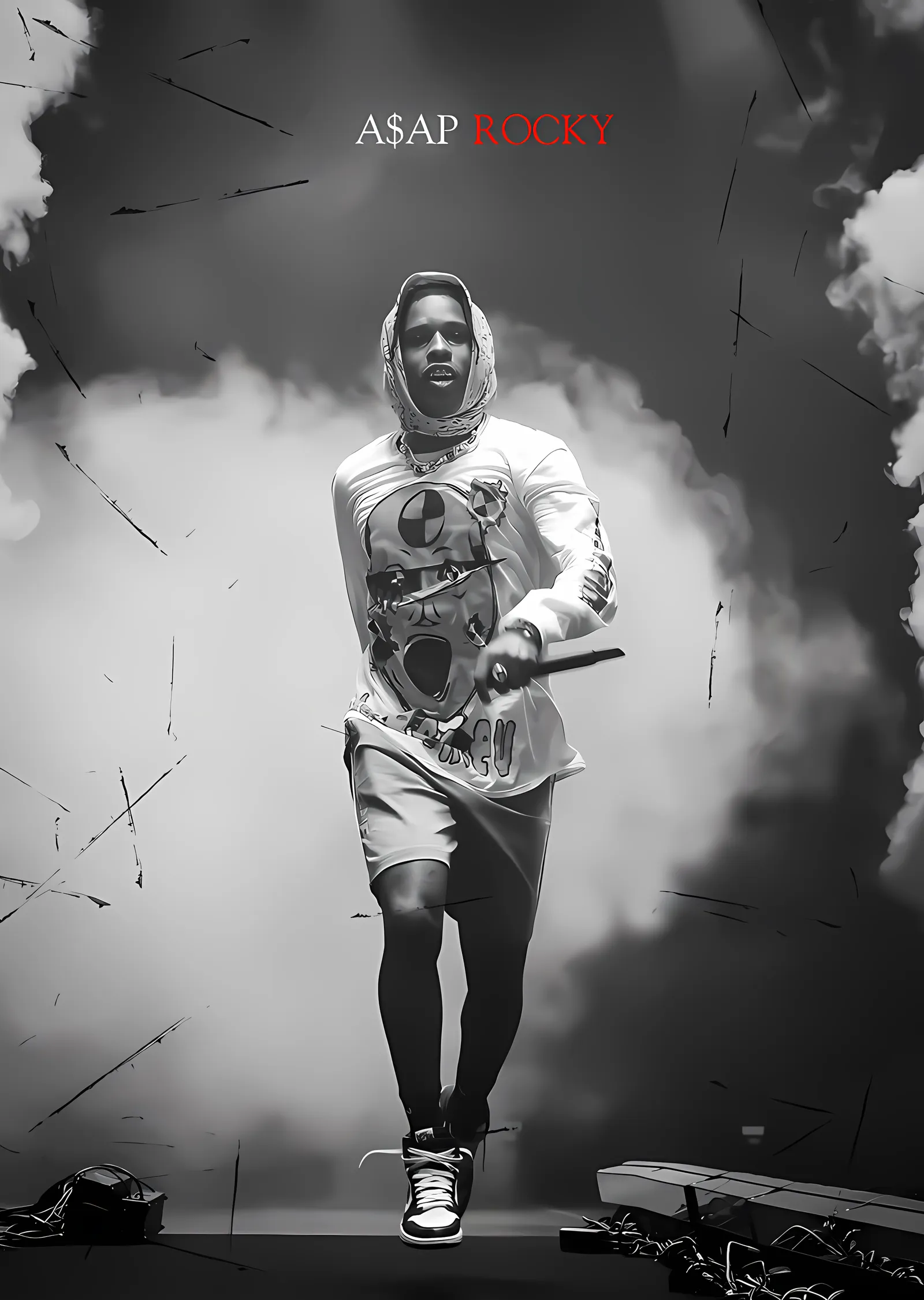 ASAP Rocky - Dumanlı Sahnede Duruş metal tablo
