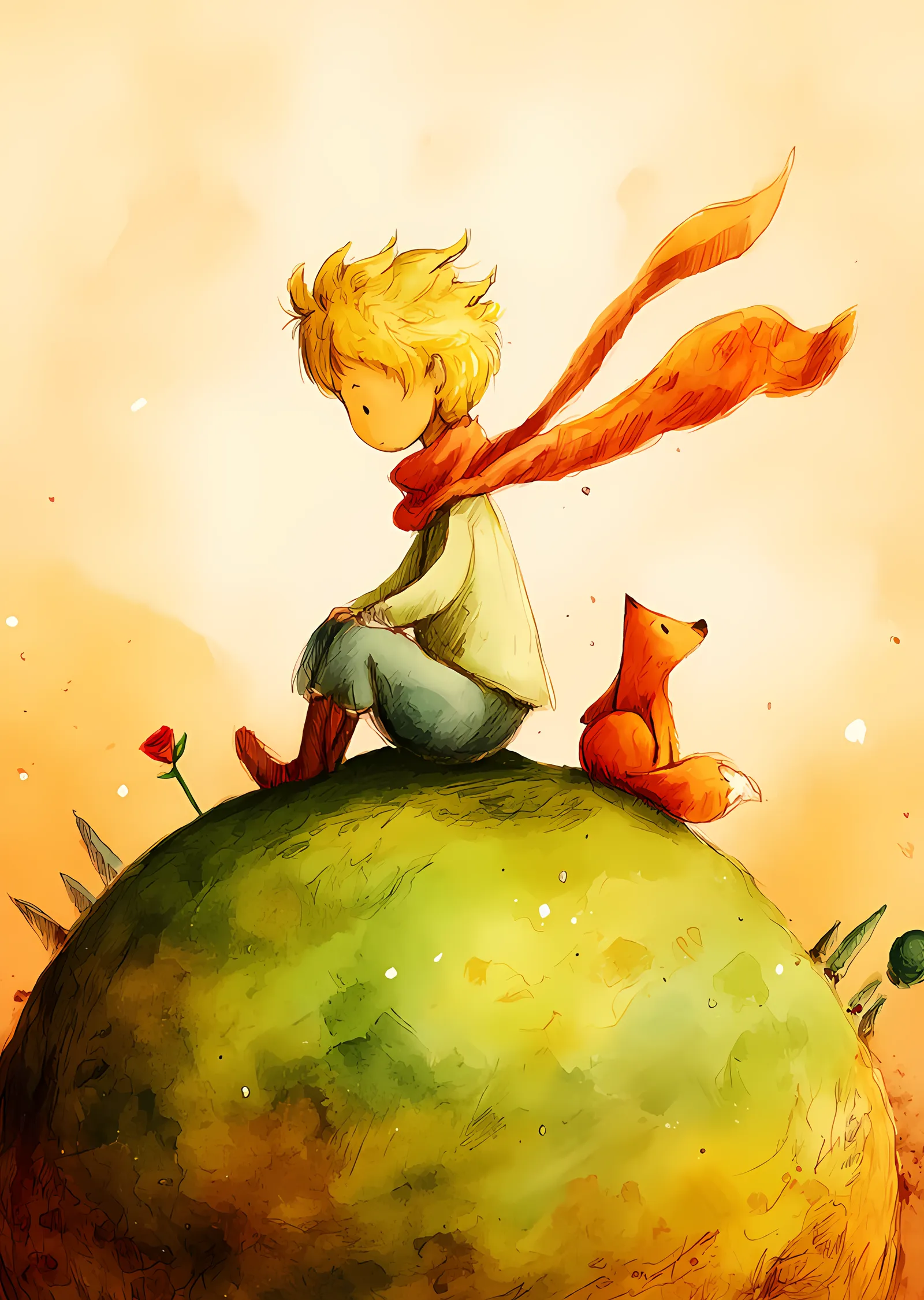 The Little Prince - Suluboya Yeşil Gezegen metal tablo