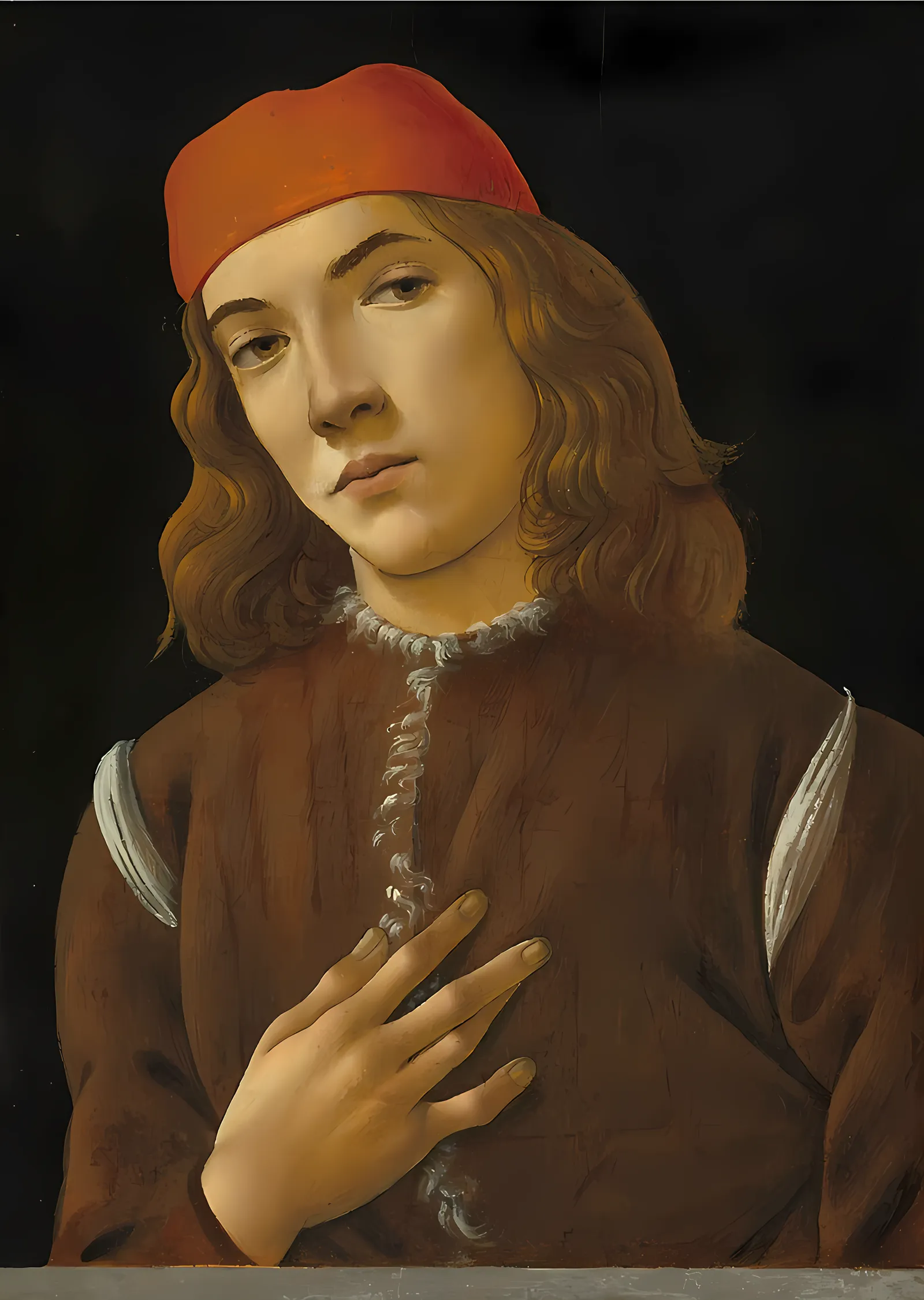 Botticelli - Kızıl Bereli Genç Portre metal tablo