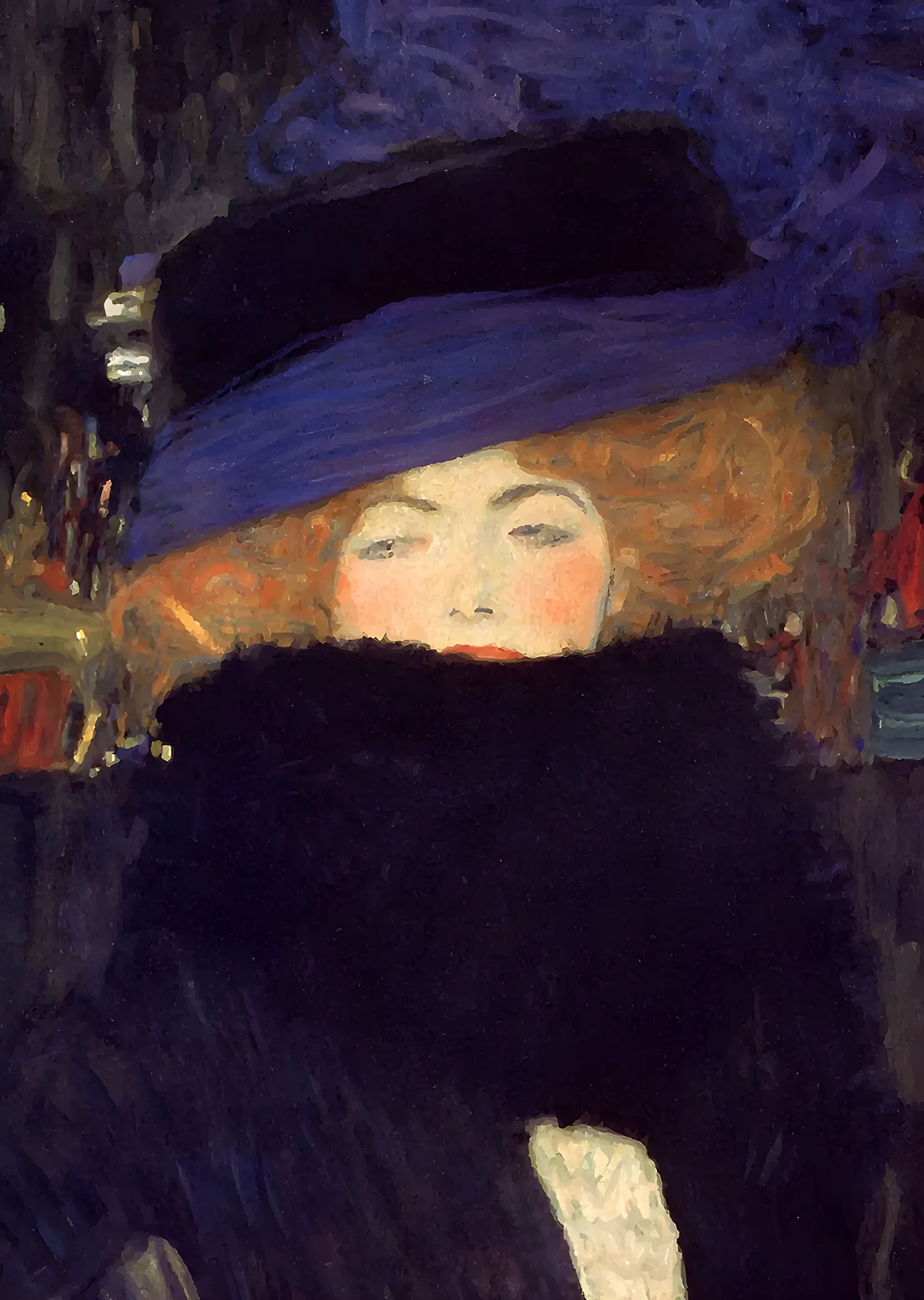 Gustav Klimt - Şapkalı ve Tüylü Kadın metal tablo