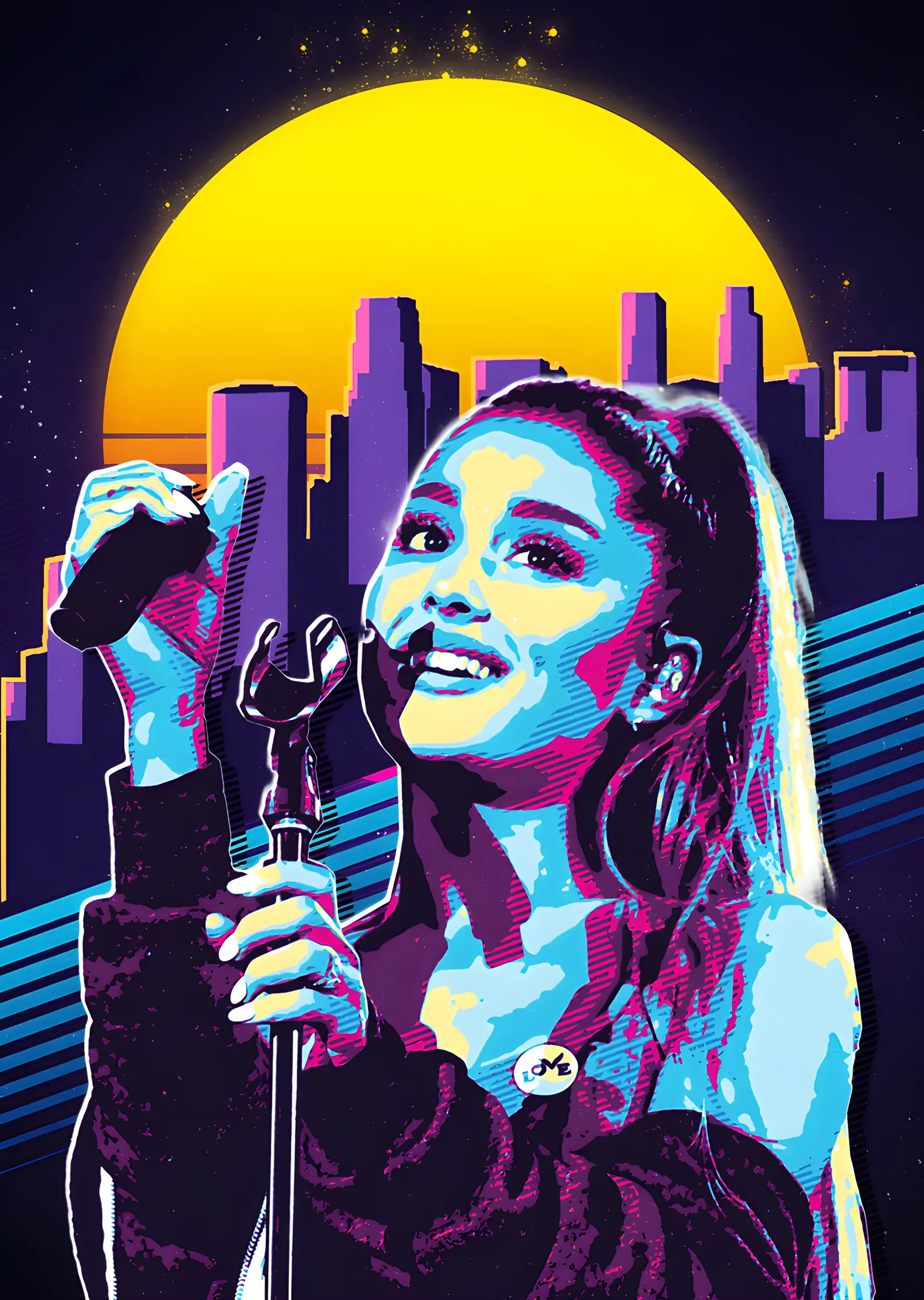 Ariana Grande - Synthwave Şehir metal tablo
