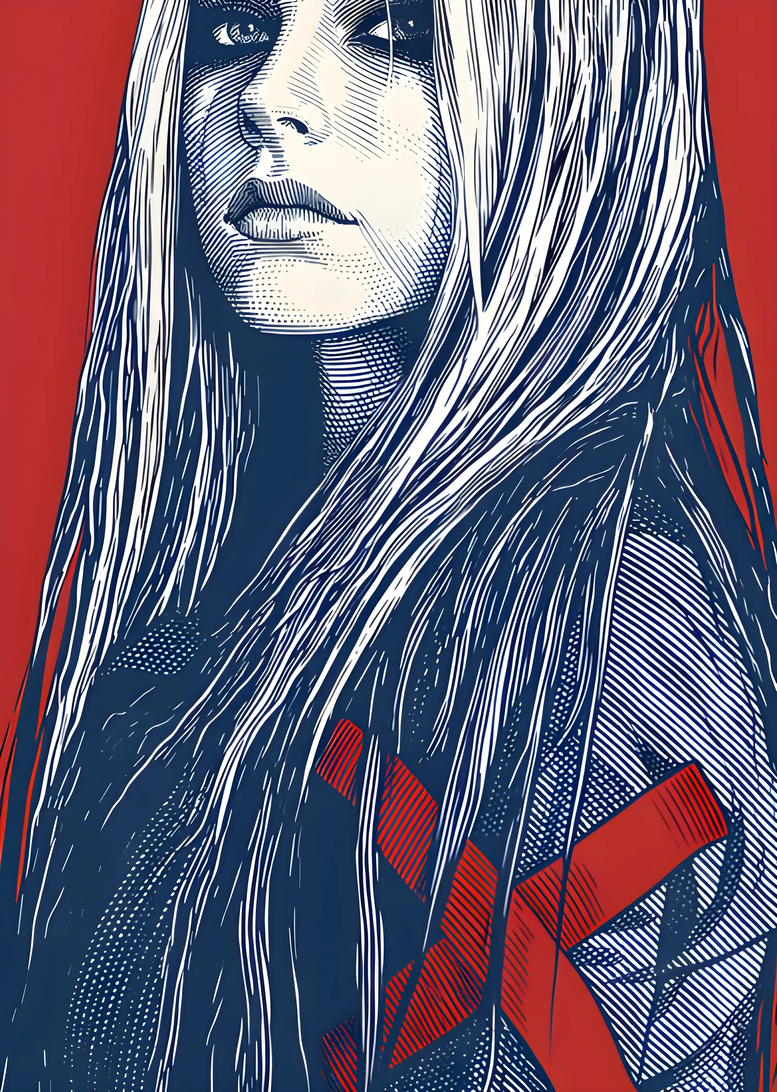 Avril Lavigne - Mavi Çizgi Portre metal tablo