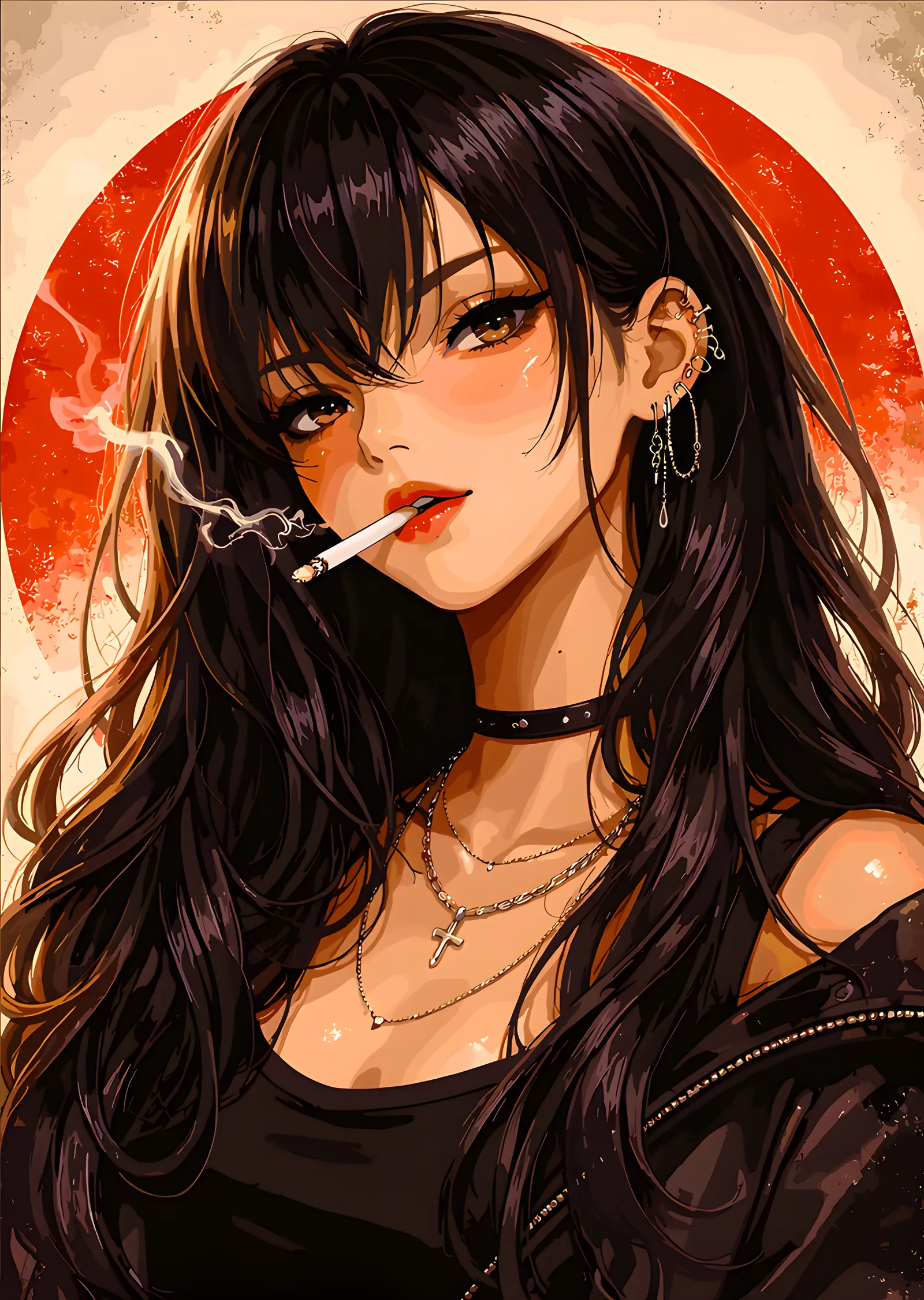 Kırmızı Halkanın Önünde Anime Portre metal tablo