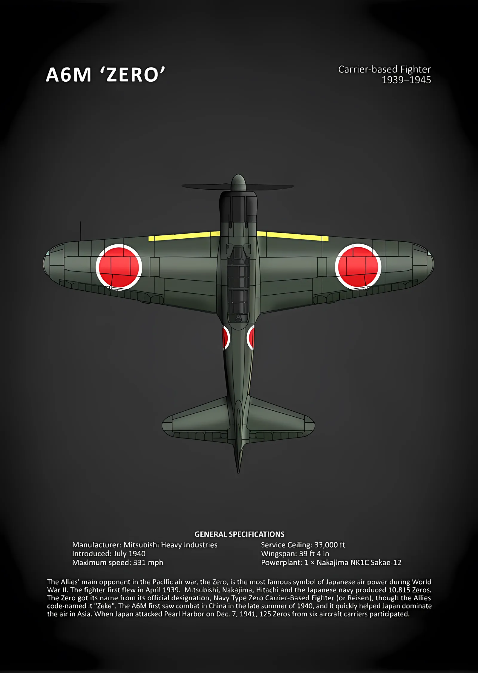 A6M Zero - Teknik Çizim metal tablo