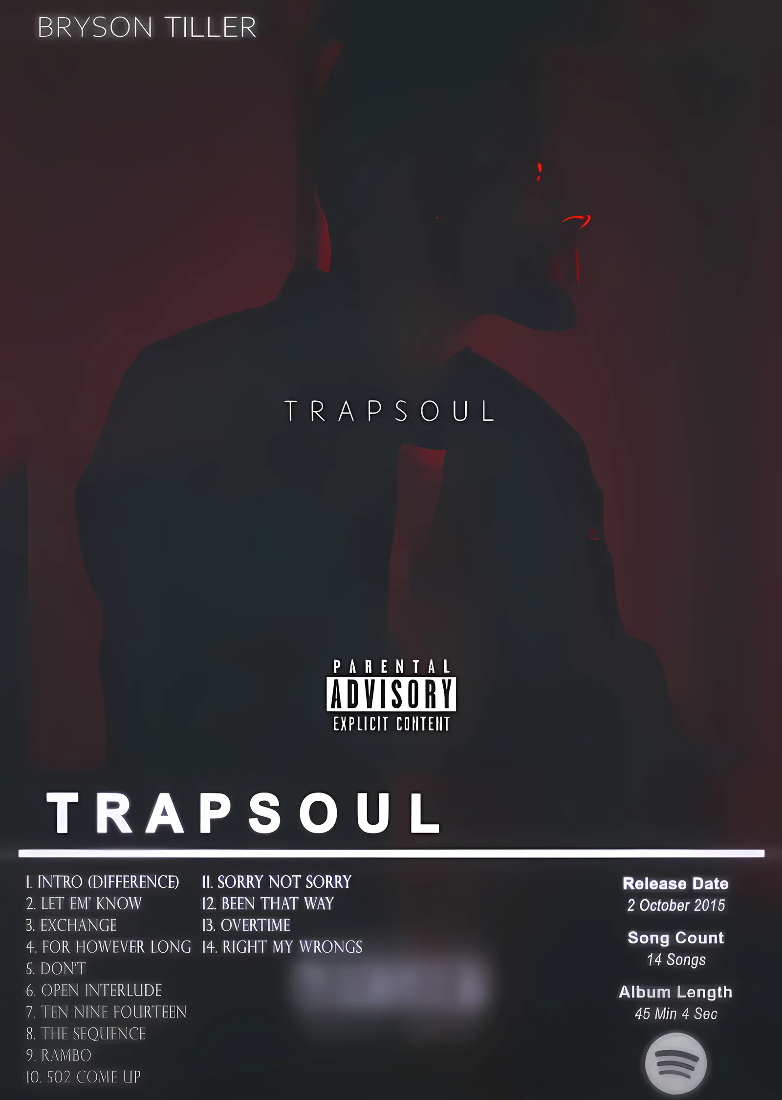 Bryson Tiller - Trapsoul metal tablo