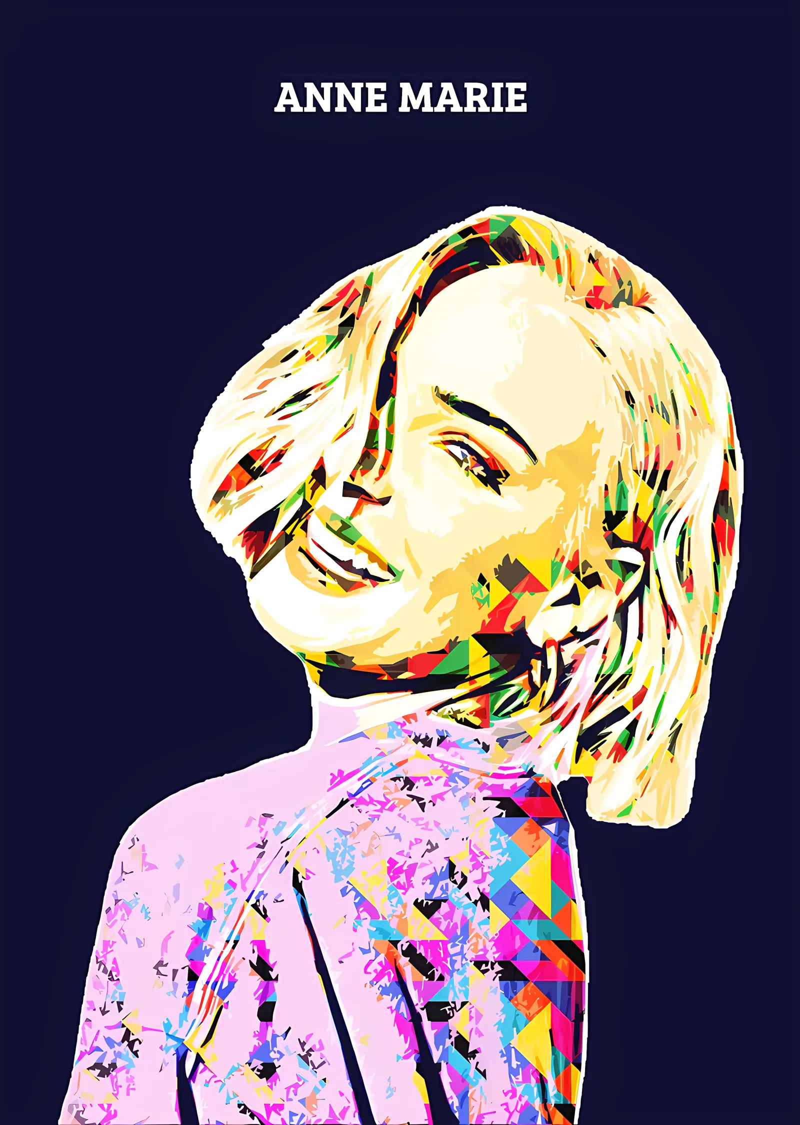 Anne-Marie - Sarı Renk Bloklu Portre metal tablo