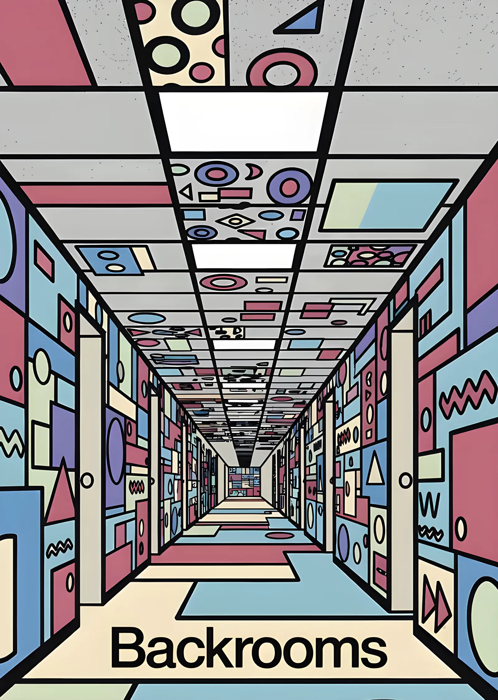 Backrooms - Renkli Geometrik Koridor metal tablo
