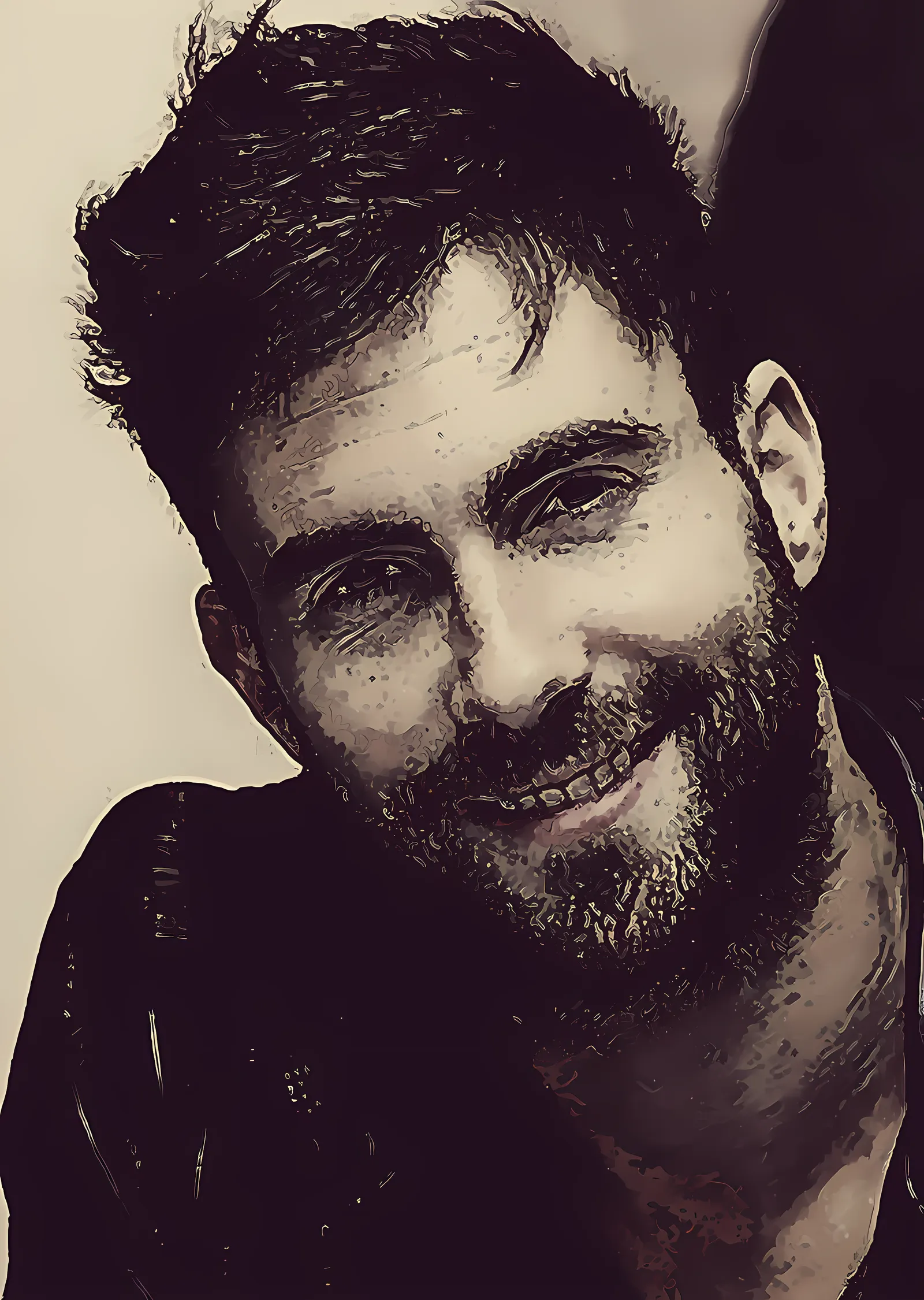 Adam Levine - Gülümseyen Sepya Portre metal tablo