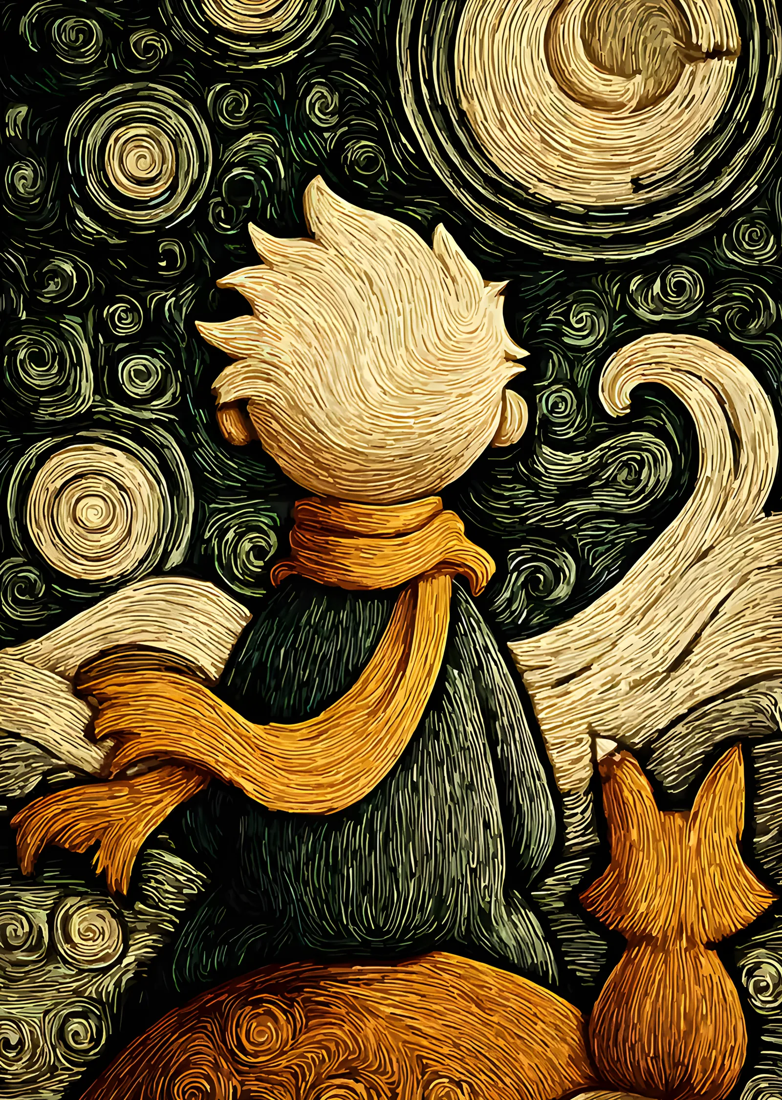 The Little Prince - İplik Dokulu Gece metal tablo