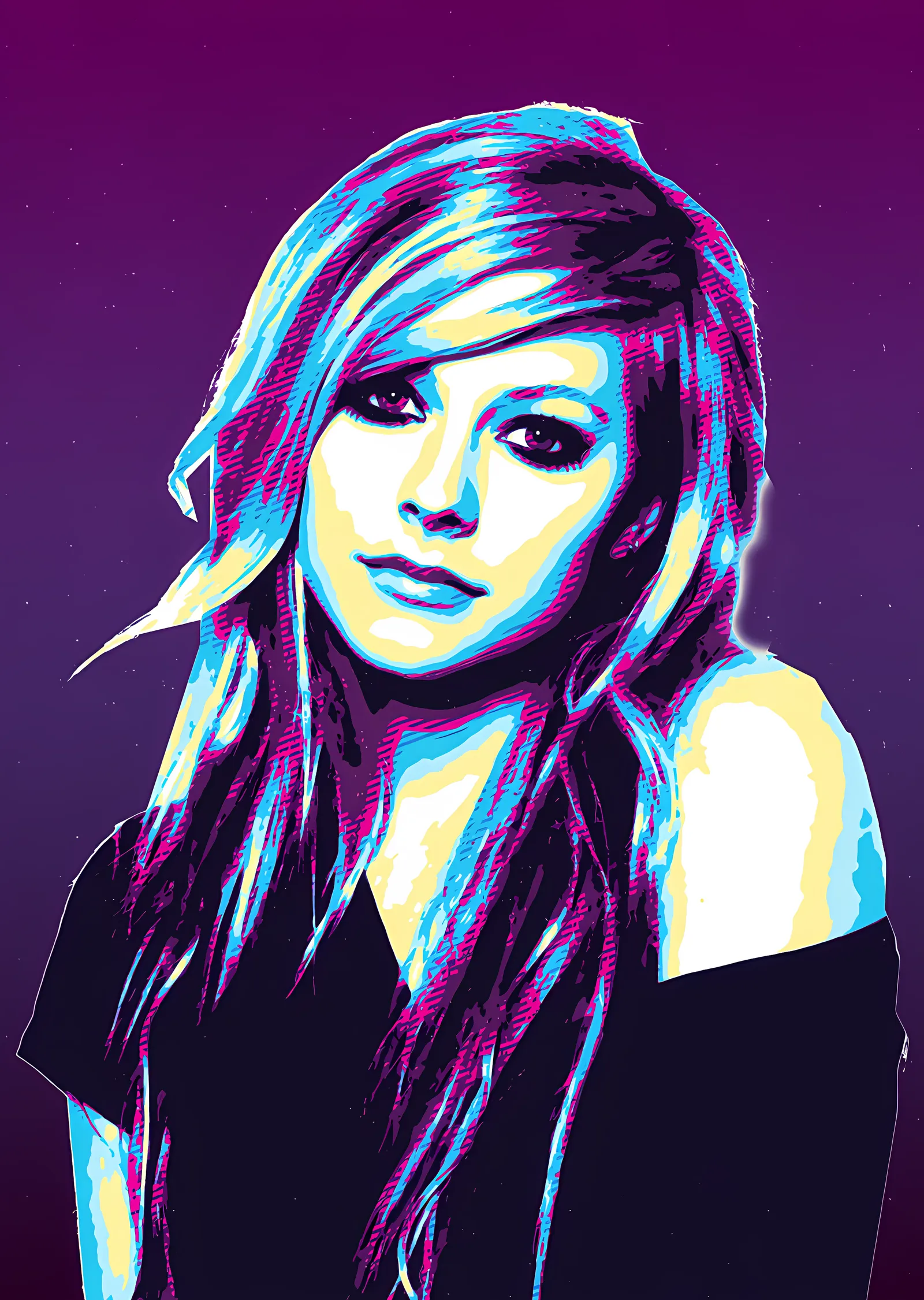 Avril Lavigne - Turkuaz Mor Portre metal tablo