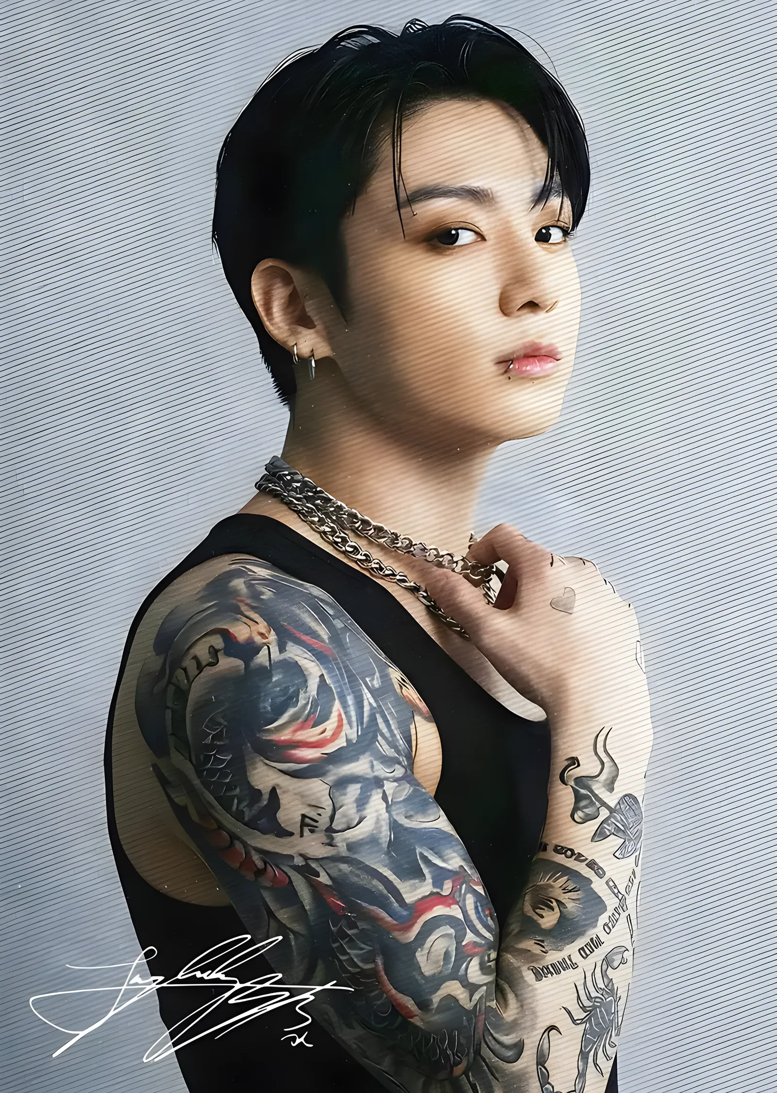 Jungkook - Dövmeli Portre metal tablo
