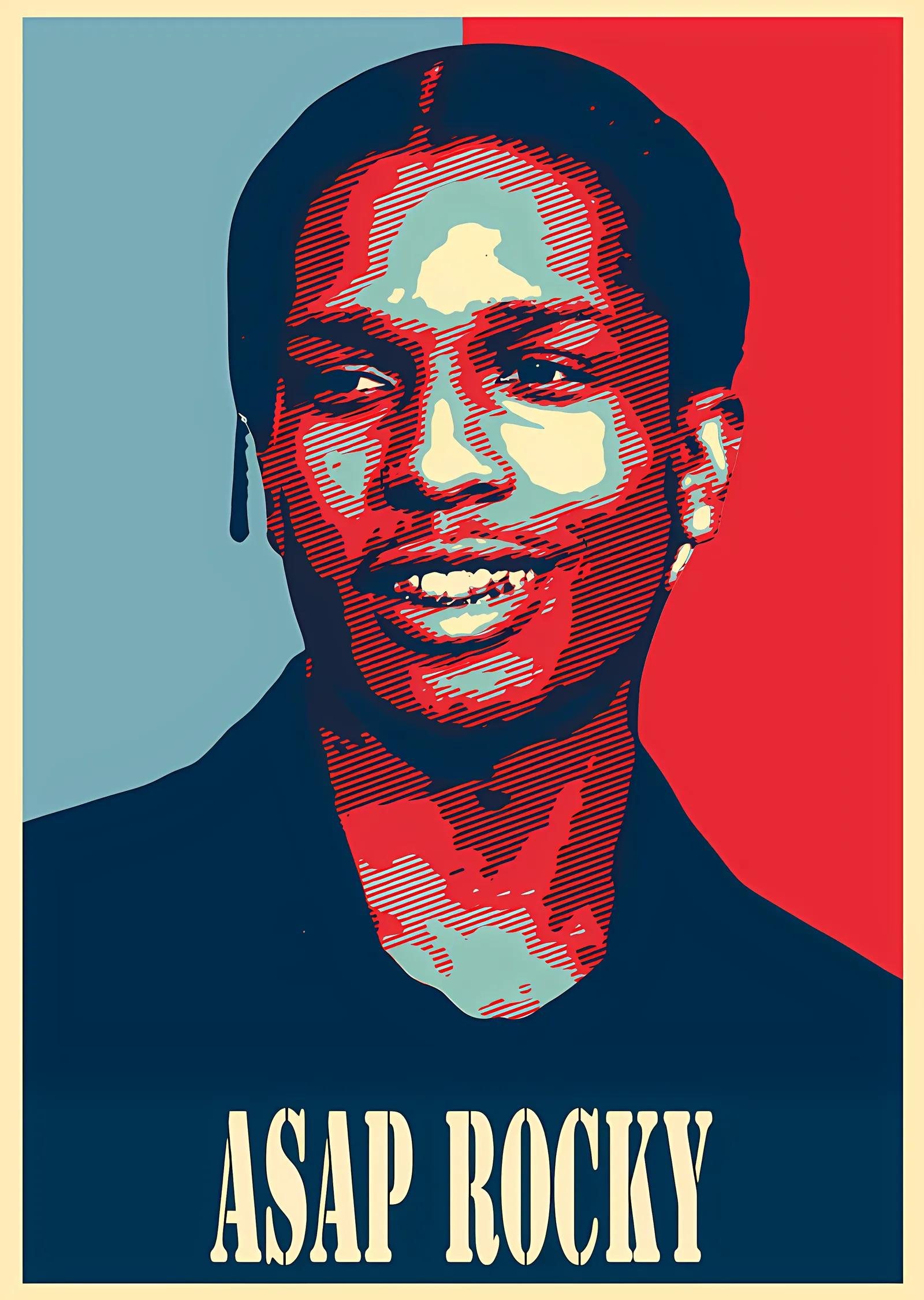 ASAP Rocky - Kırmızı Mavi Gülümseyen Portre metal tablo
