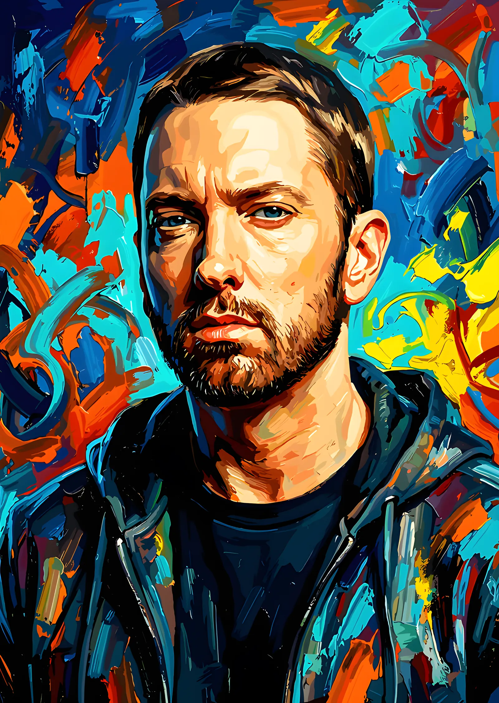 Eminem - Renkli Fırça Portre metal tablo
