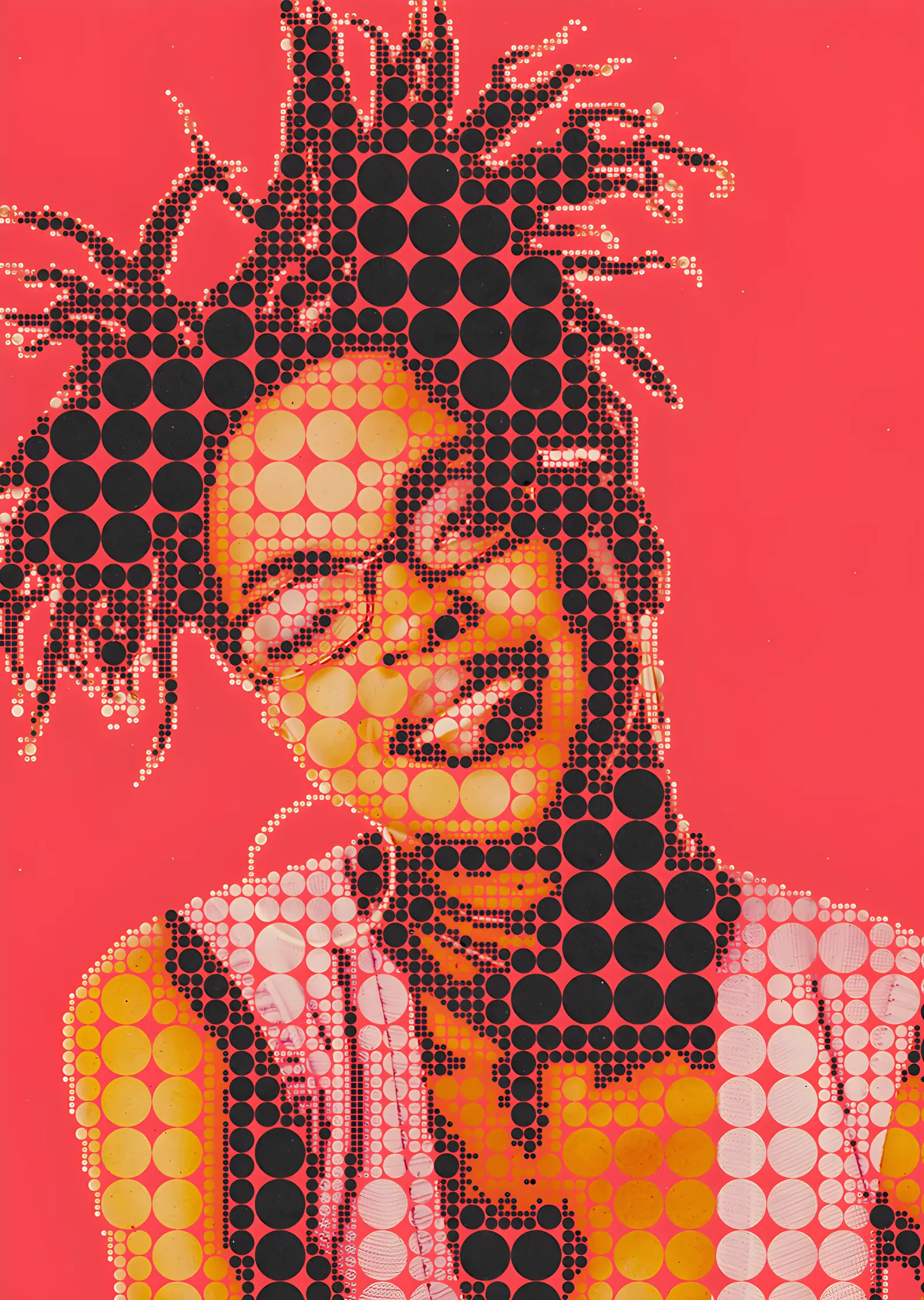 Lauryn Hill - Nokta Desenli Pembe Portre metal tablo