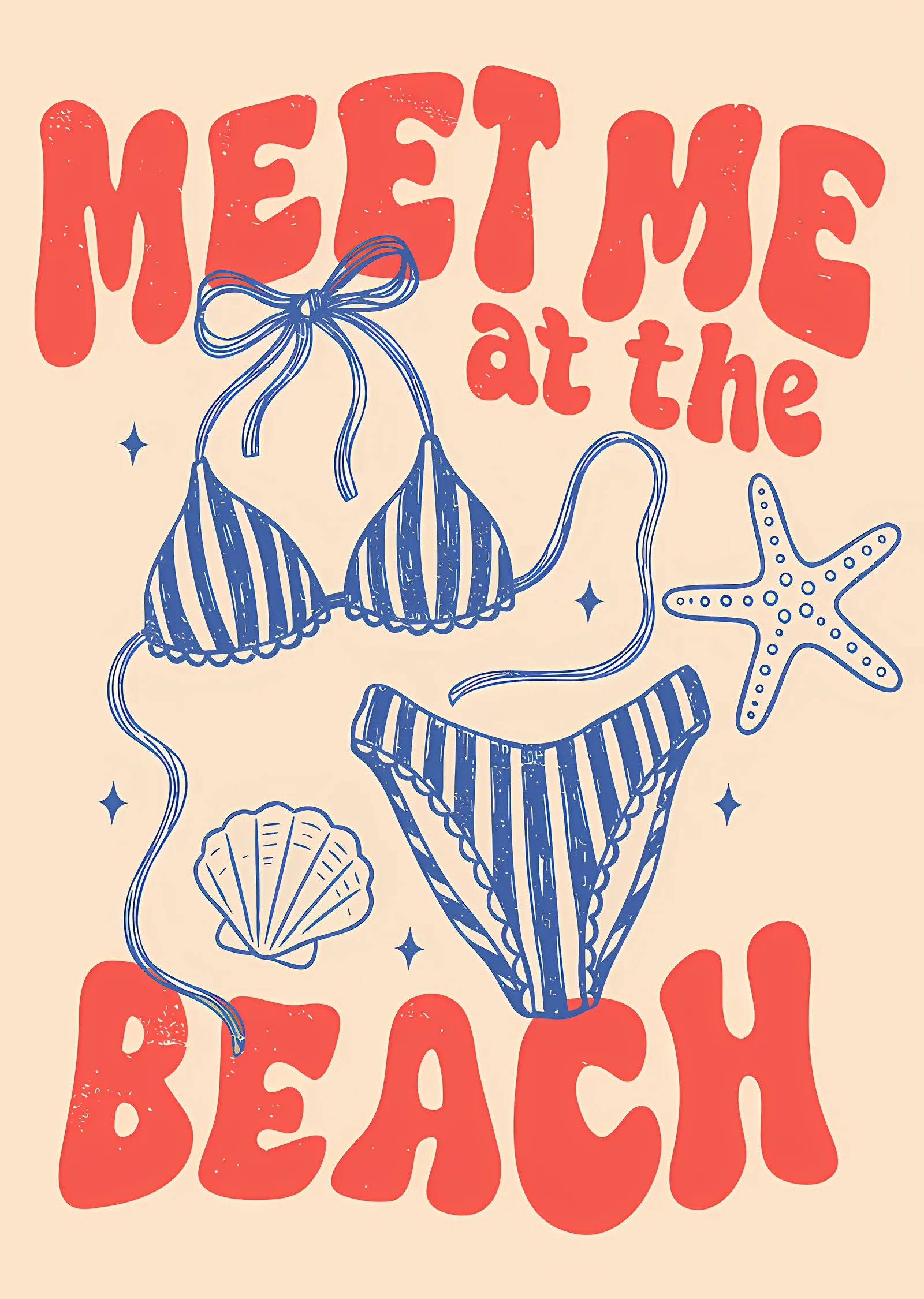 Meet Me at the Beach - Çizgili Bikini metal tablo