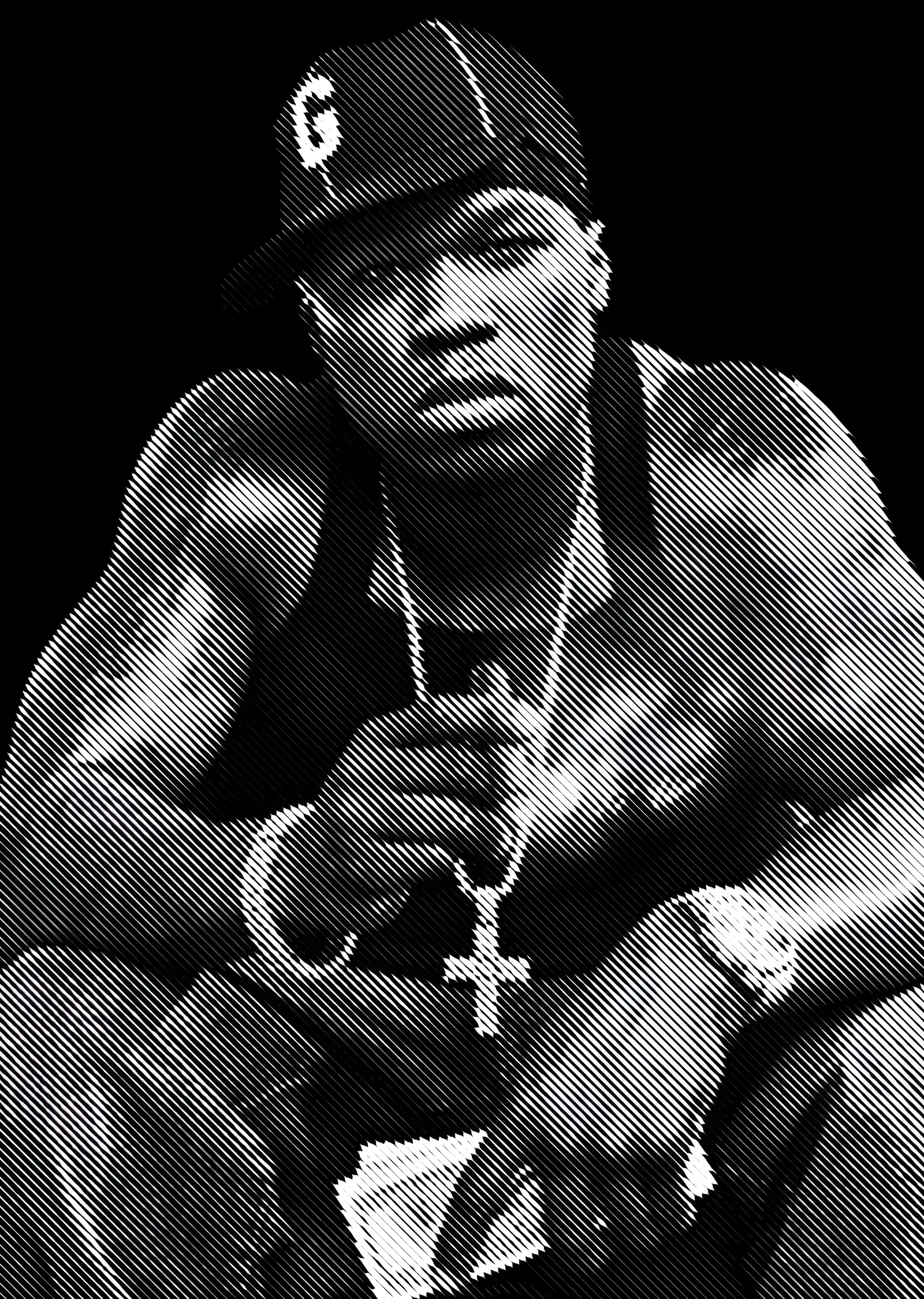 50 Cent - Çizgi Dokulu Siyah Beyaz Portre metal tablo