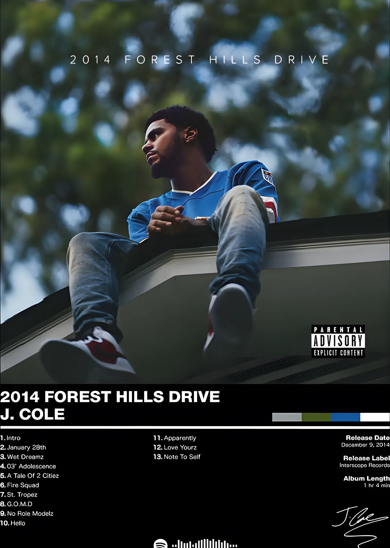J. Cole - 2014 Forest Hills Drive Kapağı metal tablo