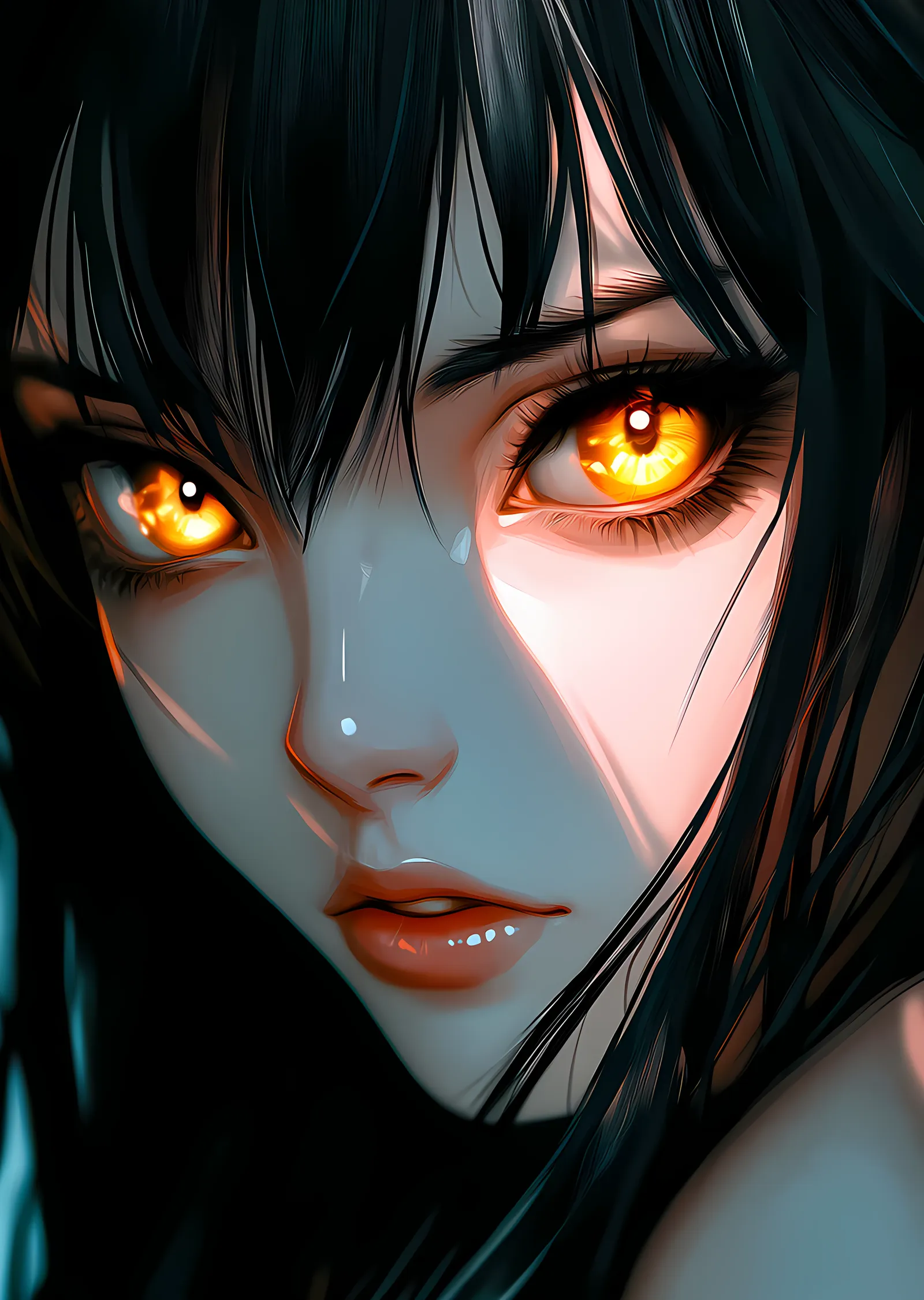 Altın Gözlü Anime Yakın Portre metal tablo