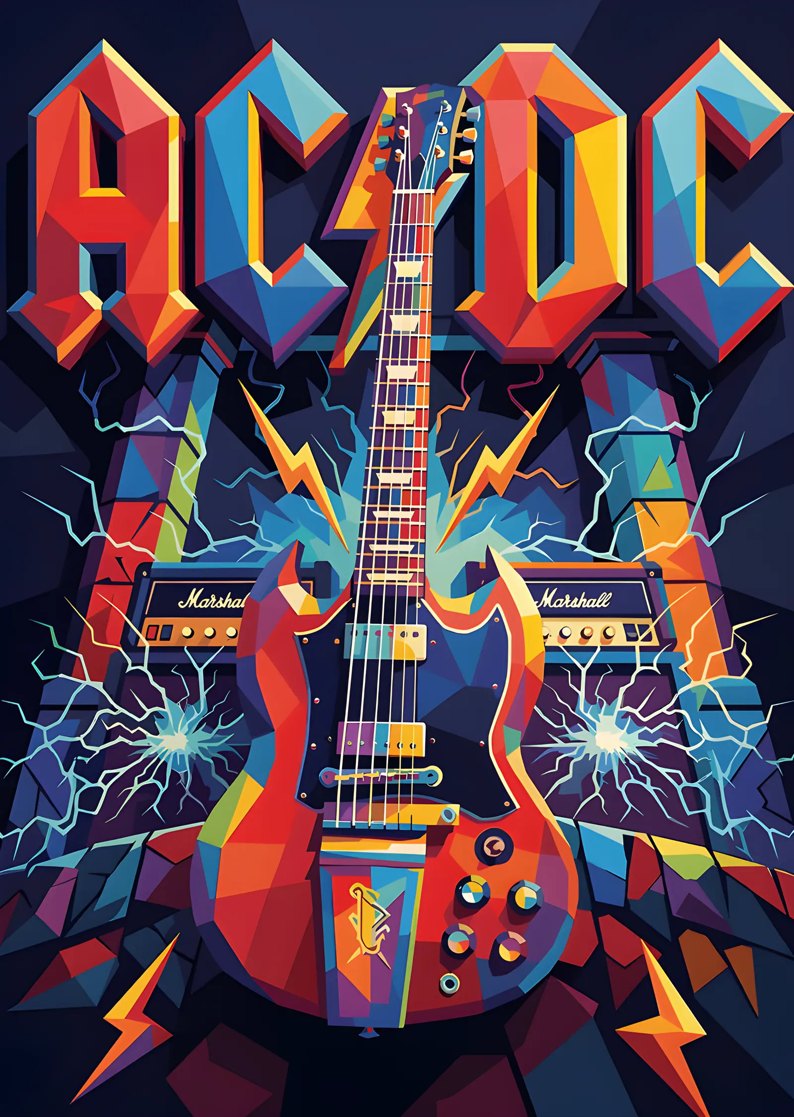 AC/DC - Renkli Kristal Gitar metal tablo