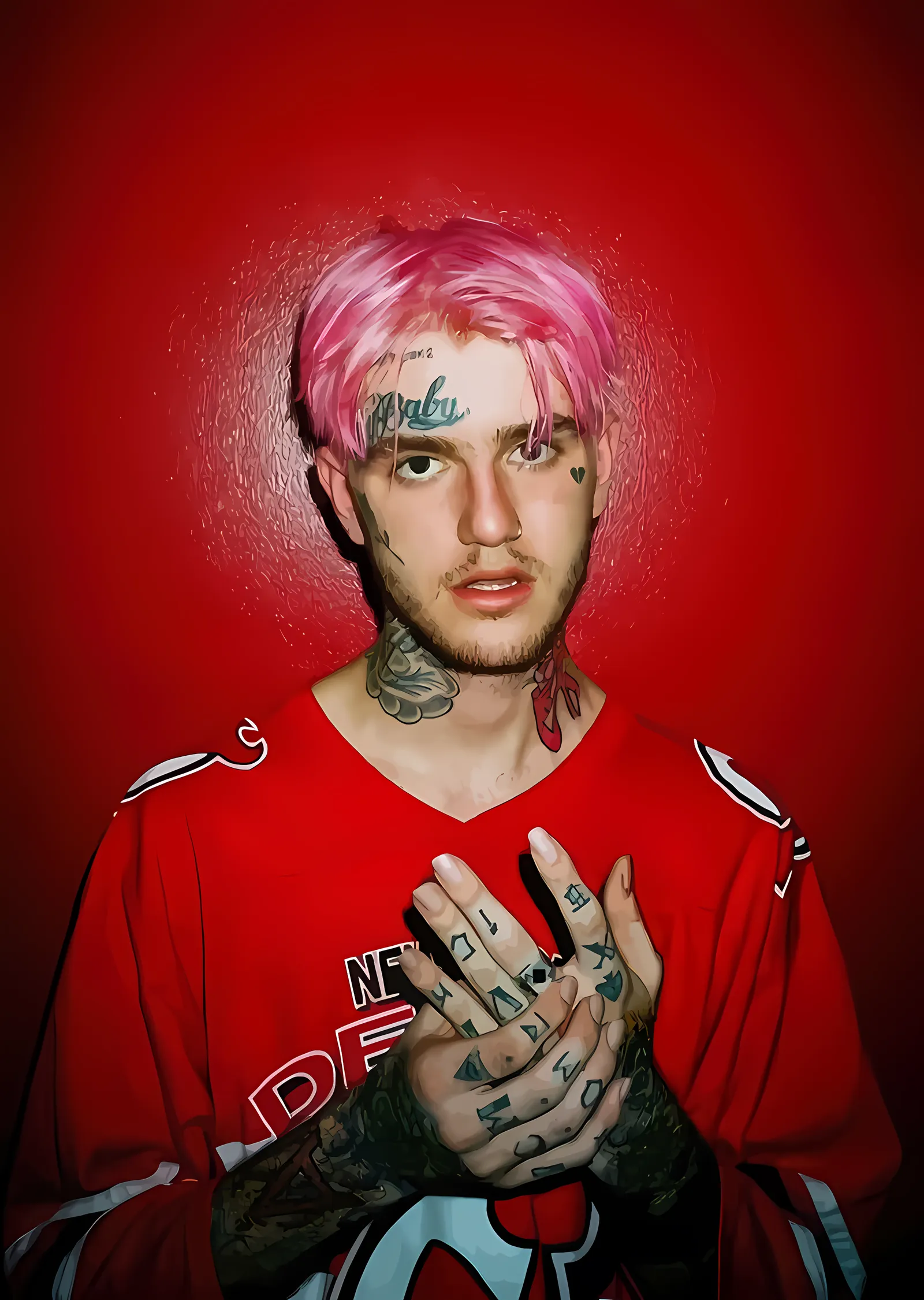 Lil Peep - Kırmızı Zeminde Portre metal tablo