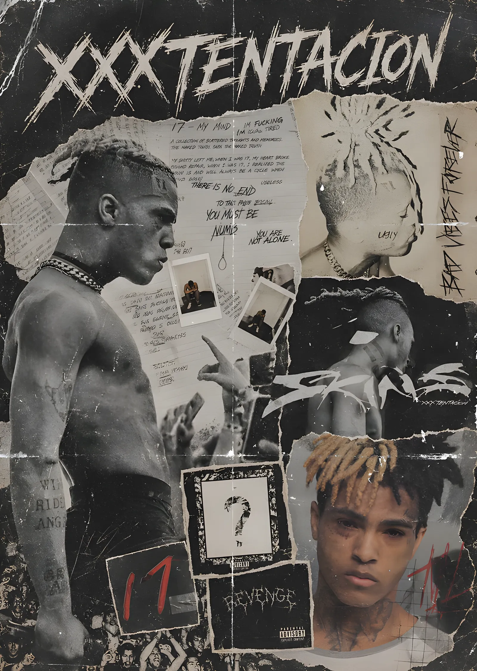 XXXTentacion - Yırtık Kâğıt Kolajı metal tablo