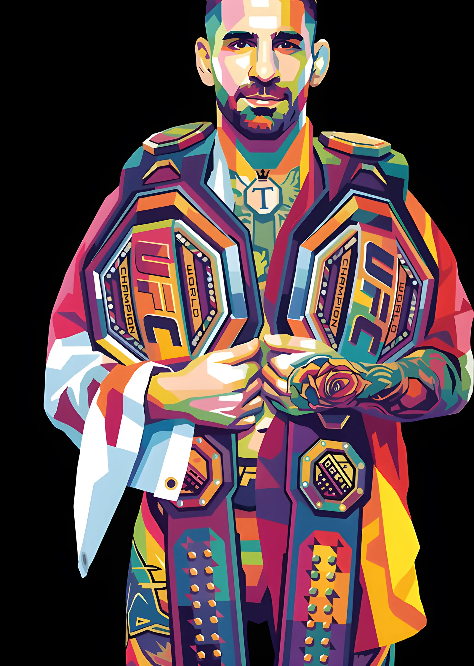 Ilia Topuria - İki Kemer Pop Art metal tablo
