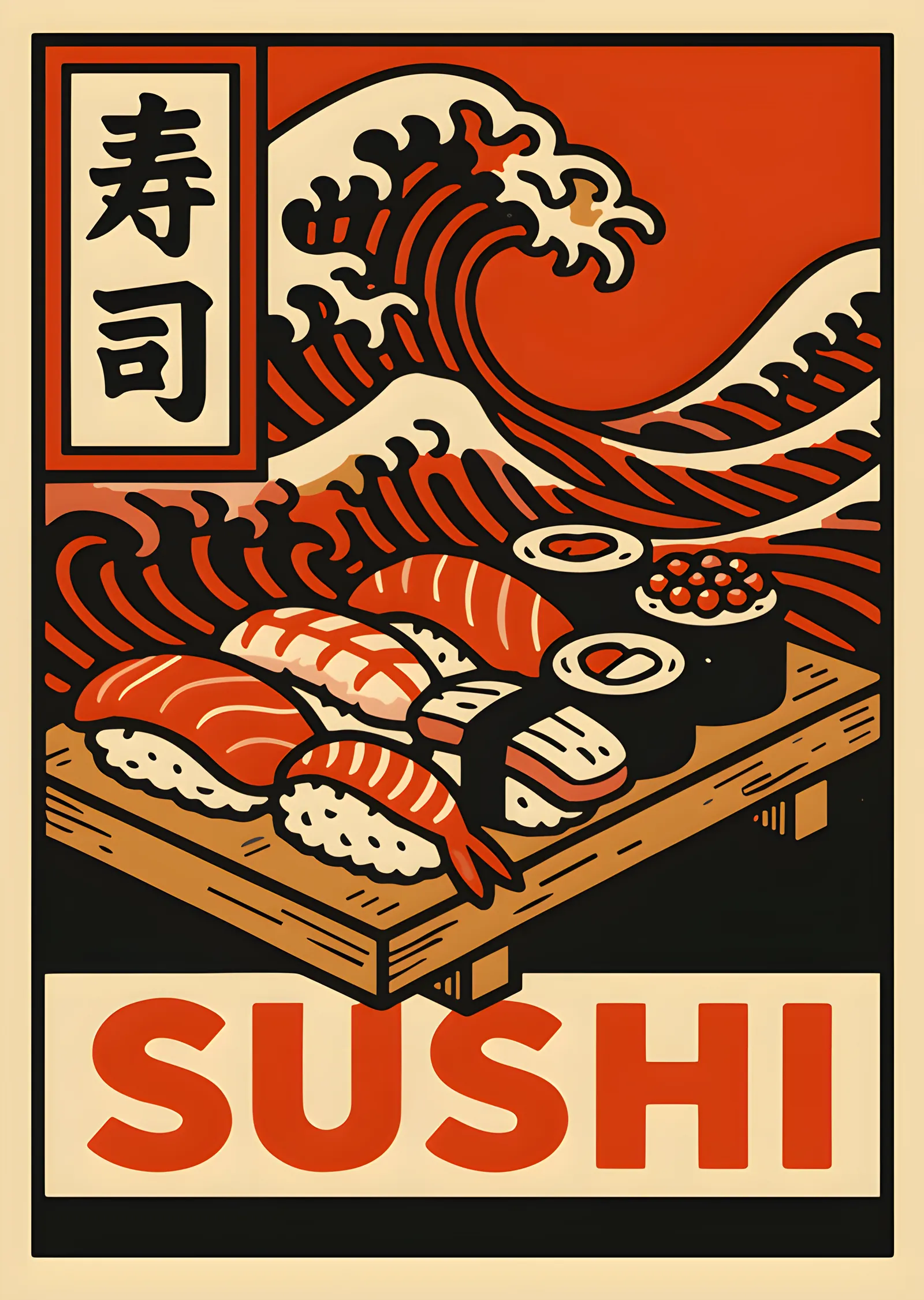 Sushi - Retro Baskı metal tablo
