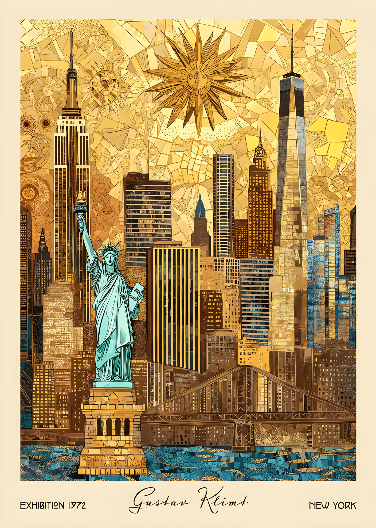 Klimt Üslubunda New York metal tablo