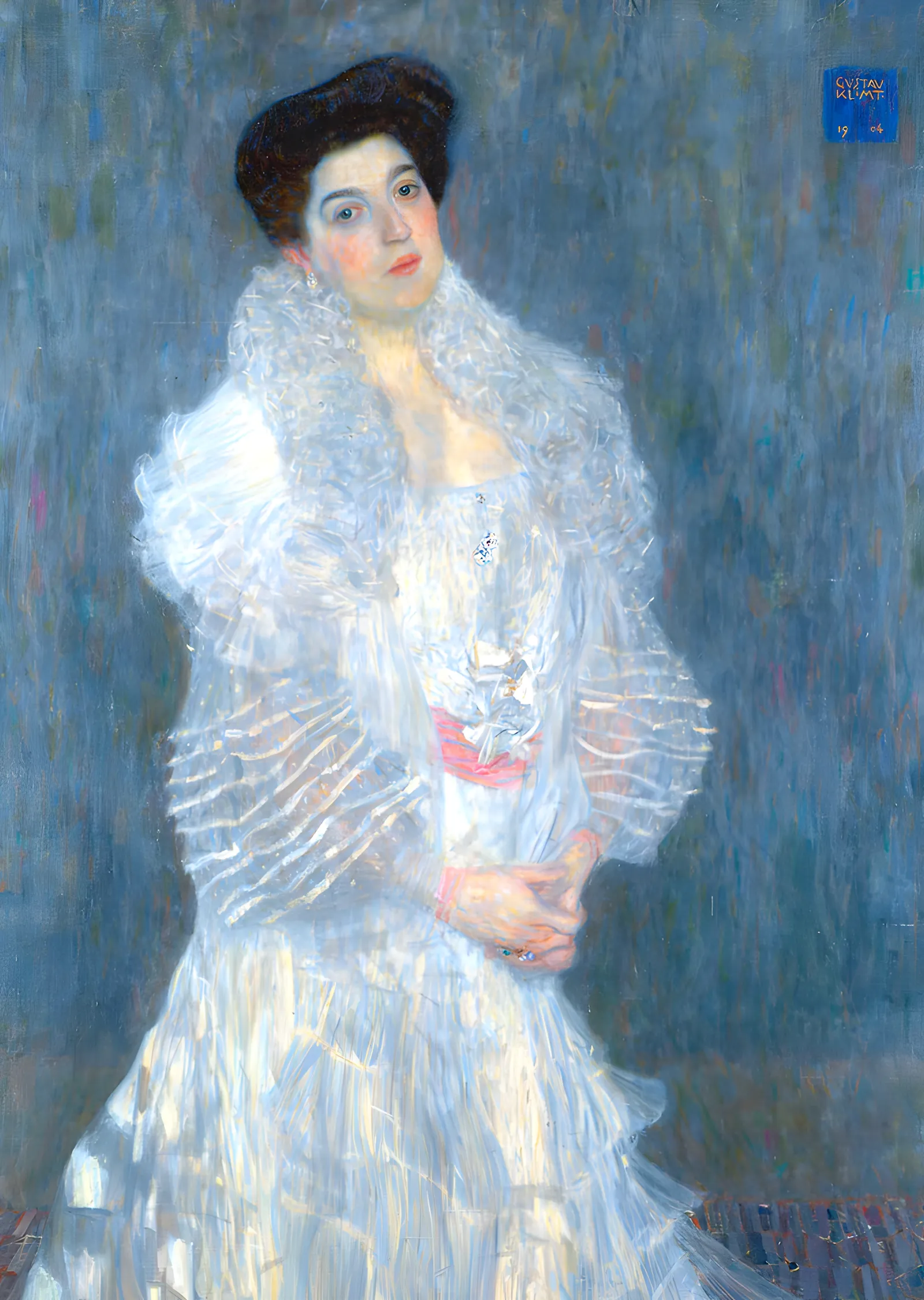 Gustav Klimt - Beyaz Elbiseli Portre metal tablo