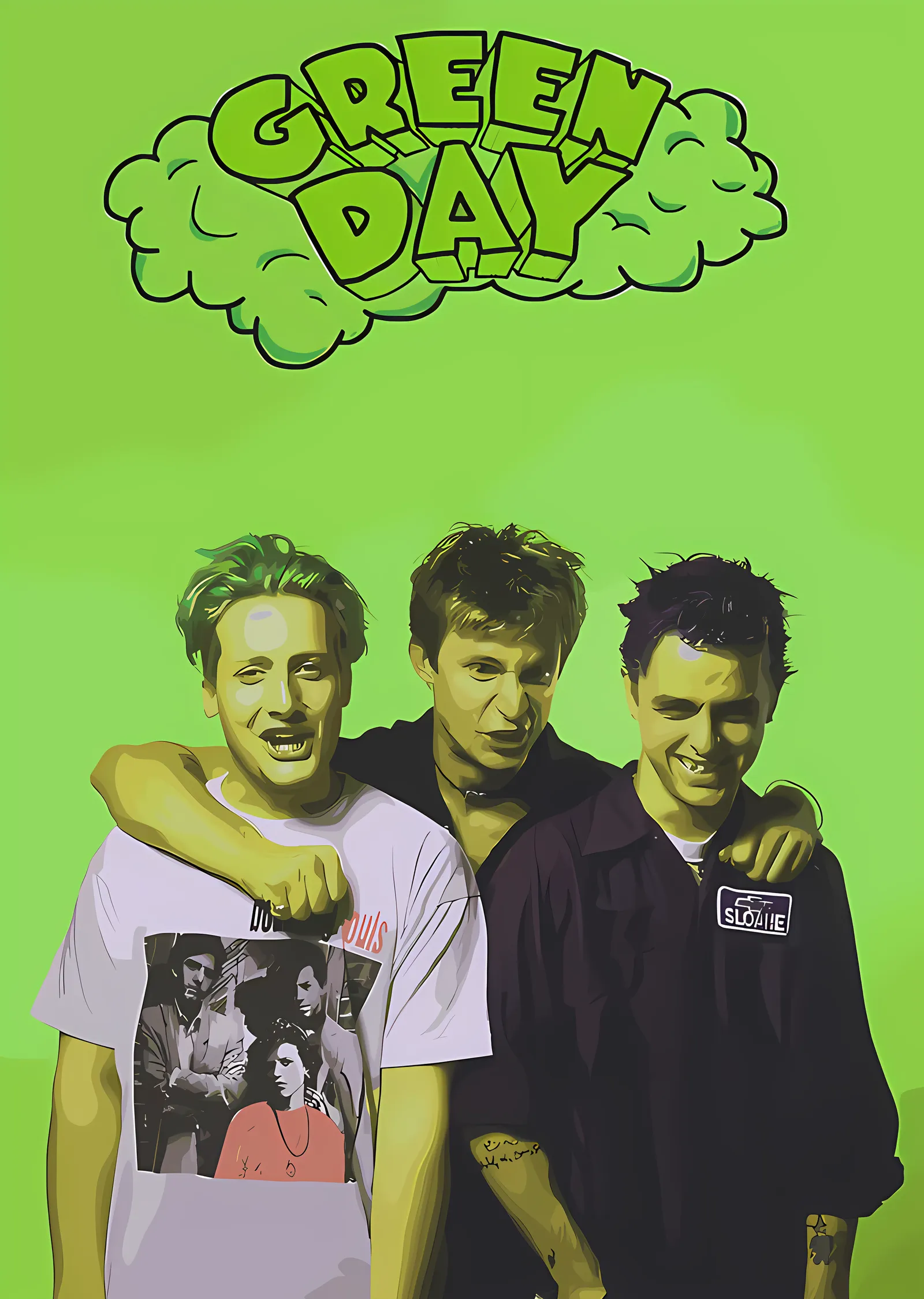 Green Day - Açık Yeşil Zeminde Üçlü metal tablo