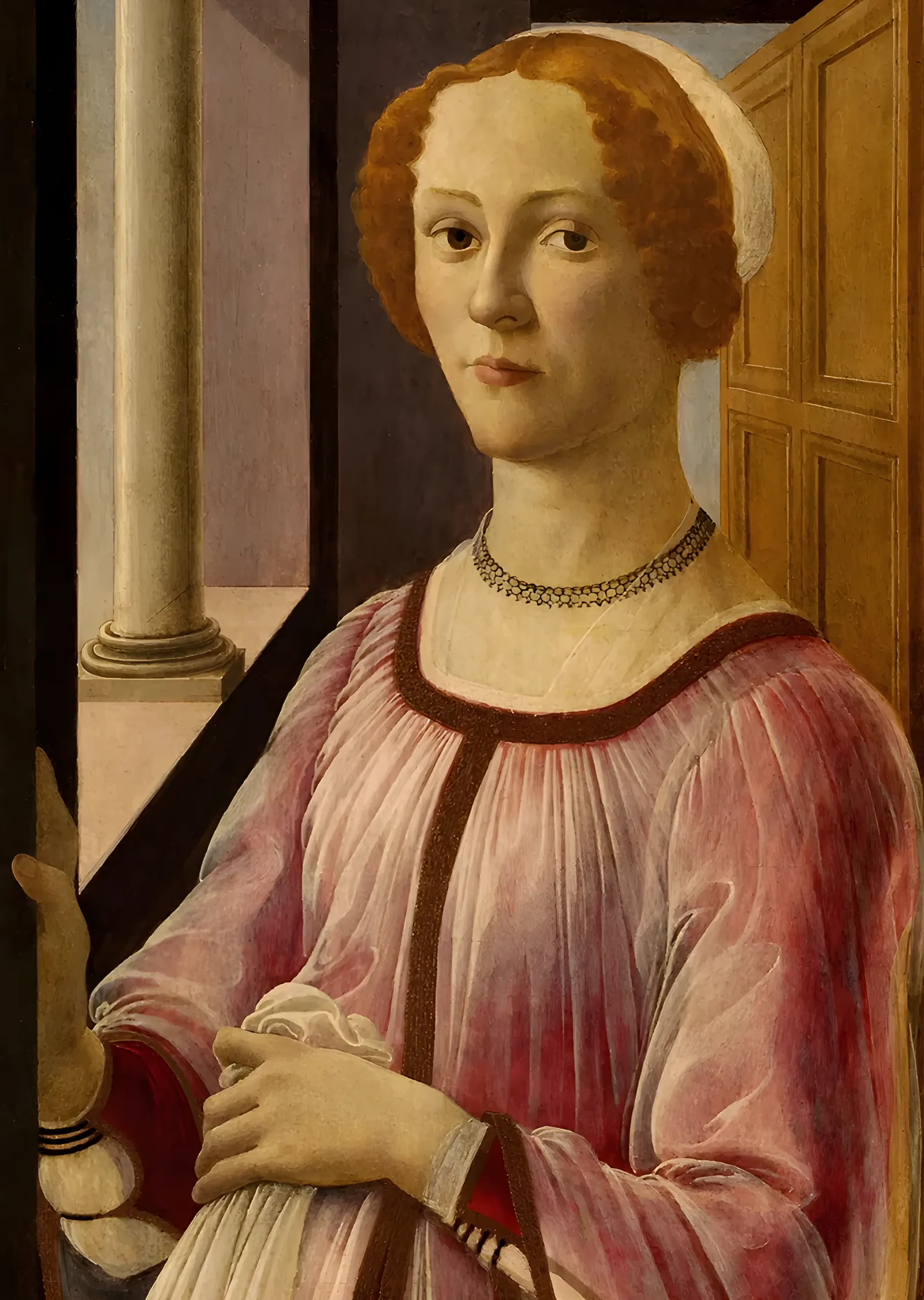 Botticelli - Sütunun Önünde Kadın metal tablo