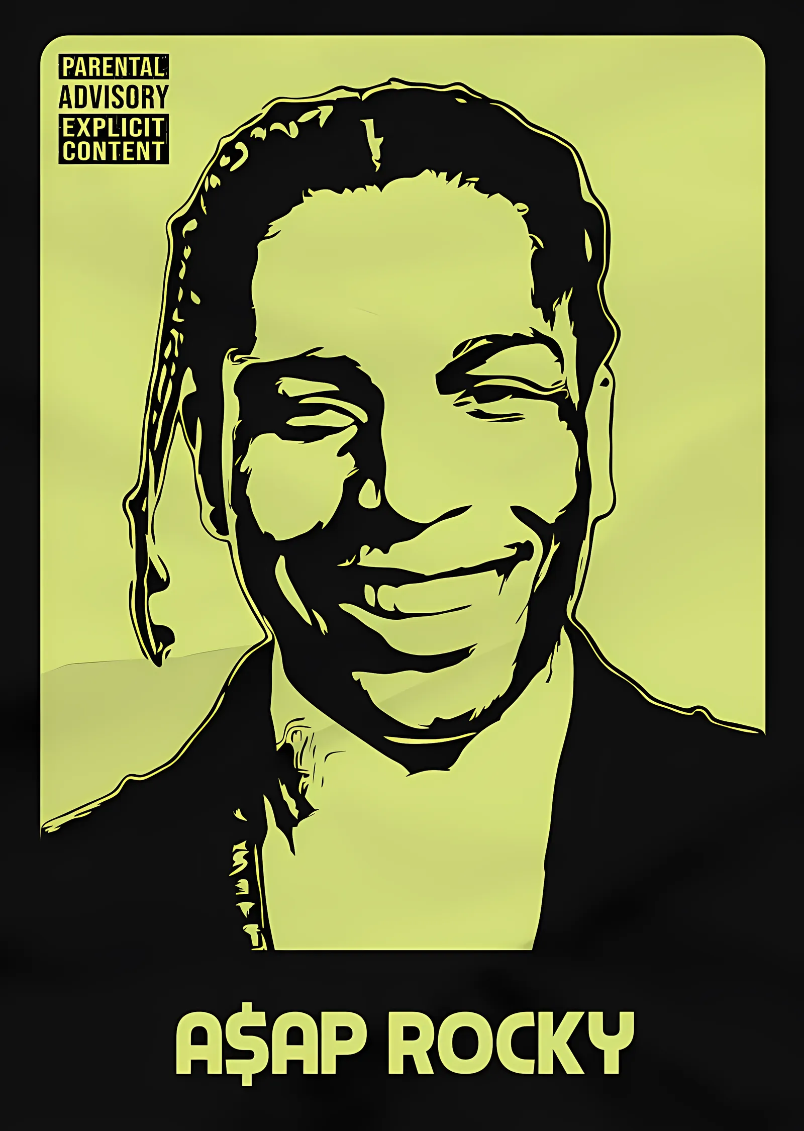 ASAP Rocky - Yeşil Stencil Portre metal tablo