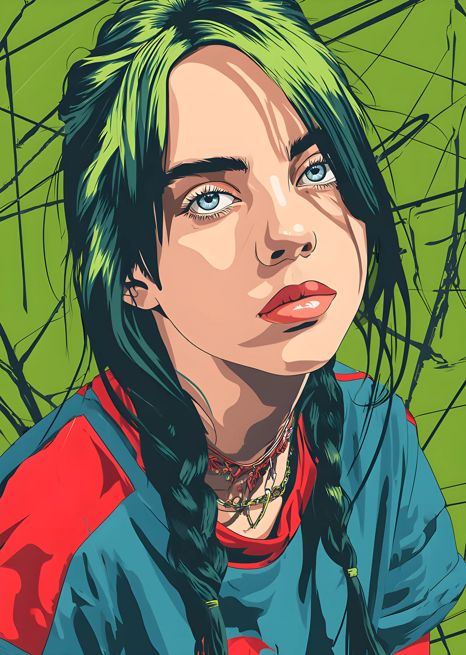 Billie Eilish - Yeşil Saçlı Vektör Karesi metal tablo