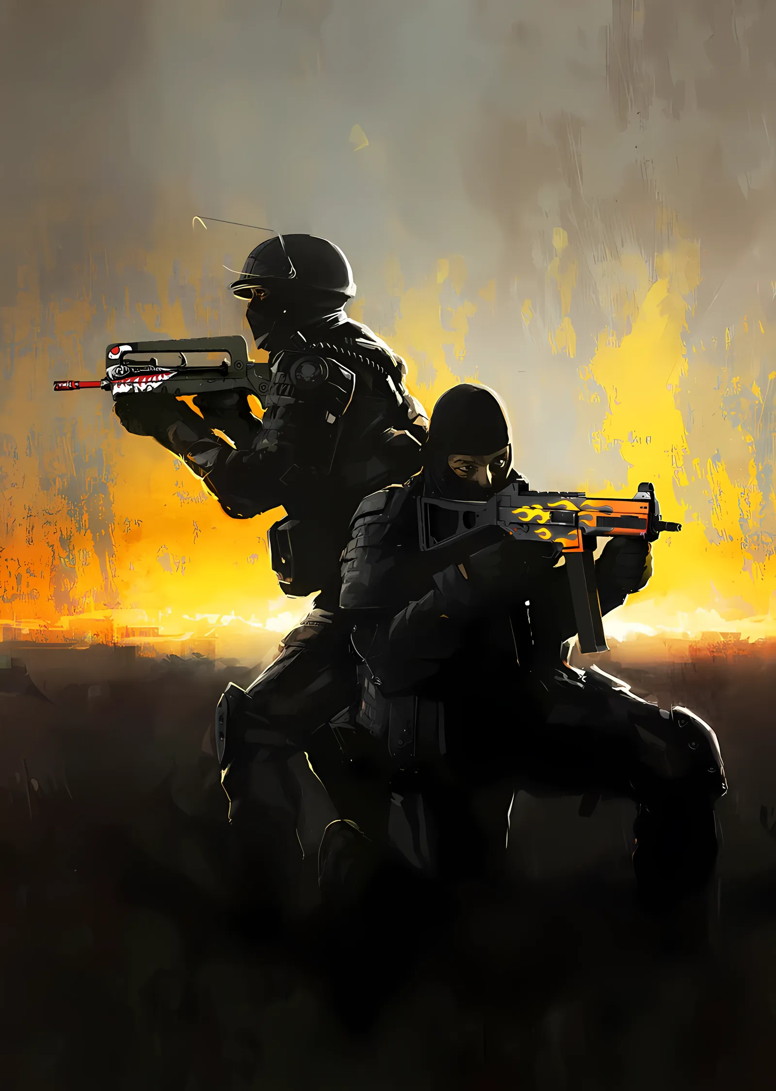 Counter-Strike - Alevli Ufukta İki Operatör metal tablo