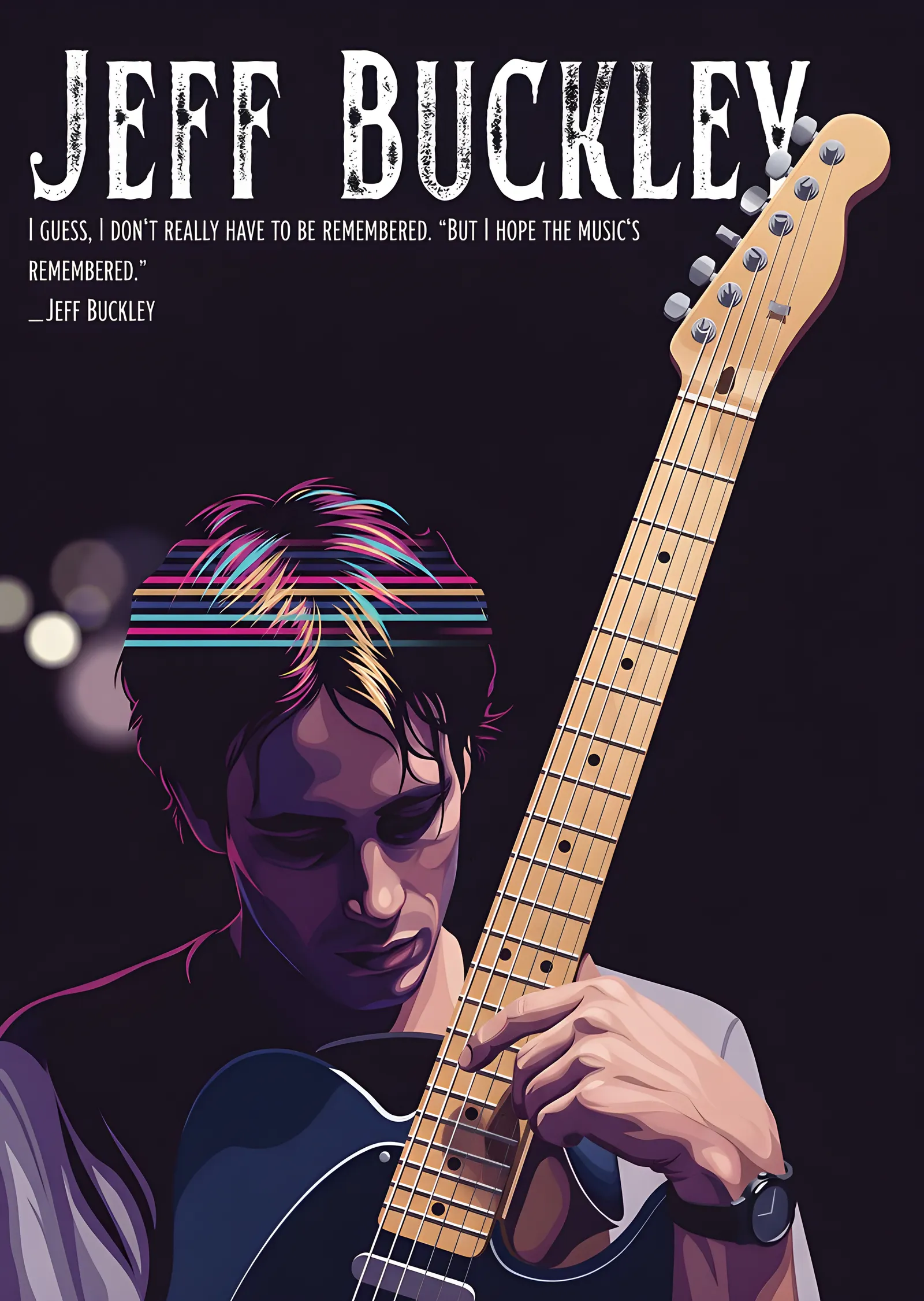 Jeff Buckley - Gitarlı Portre metal tablo