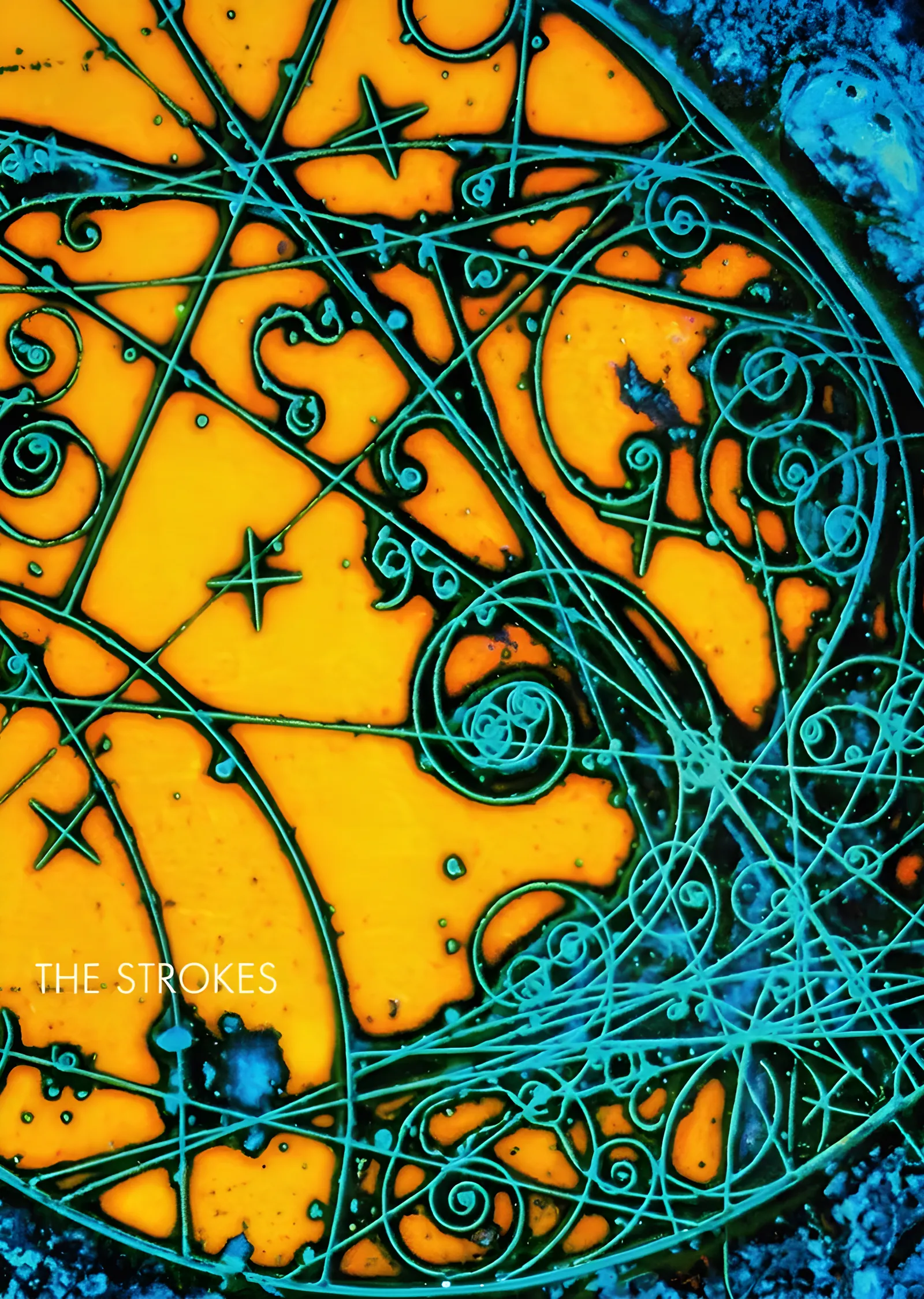The Strokes - Turuncu Turkuaz Soyut Desen metal tablo